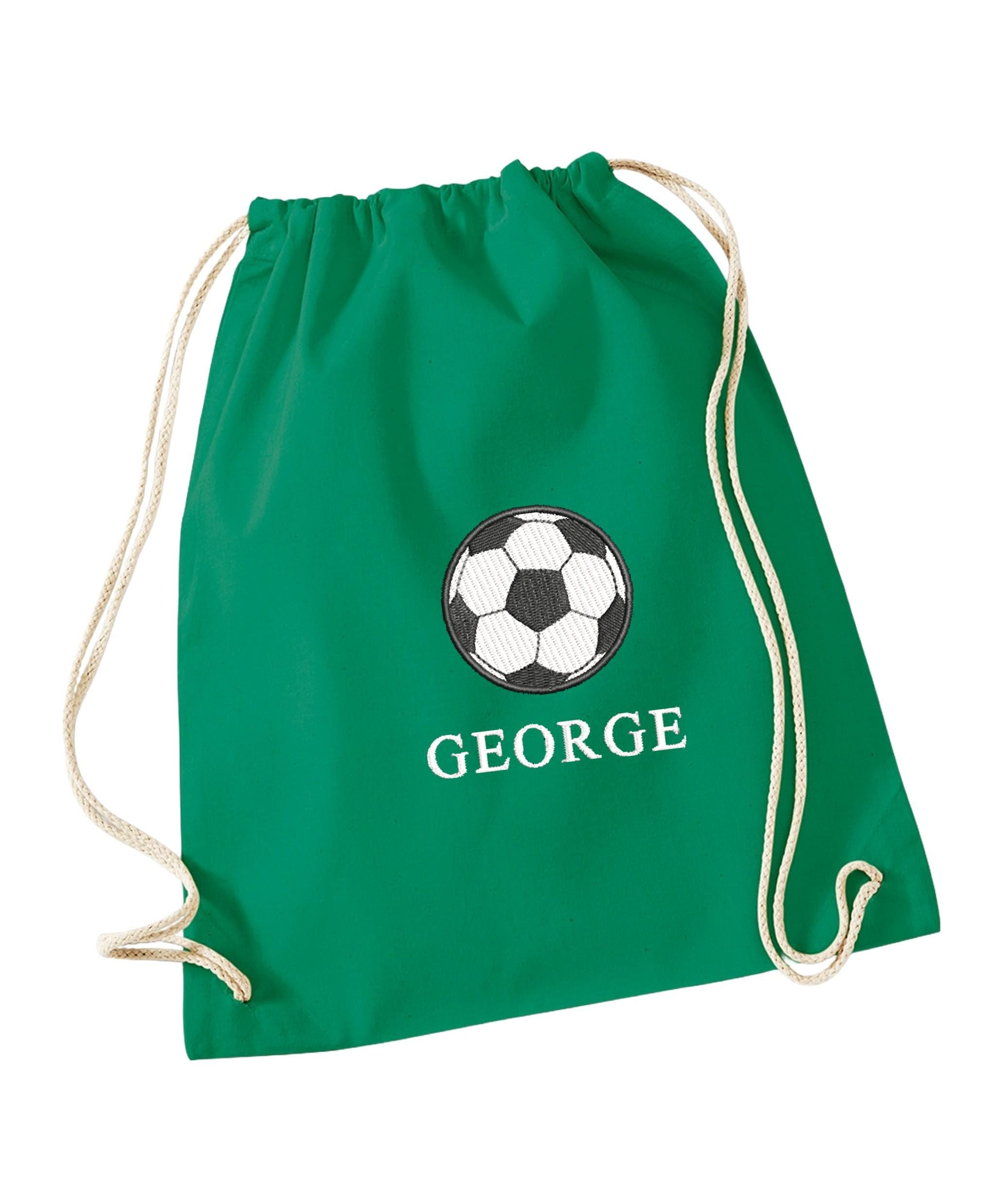 Embroidered Football Kids Personalised Name Cotton Gymsac Custom Text School PE Kit Rucksack Nursery Bag