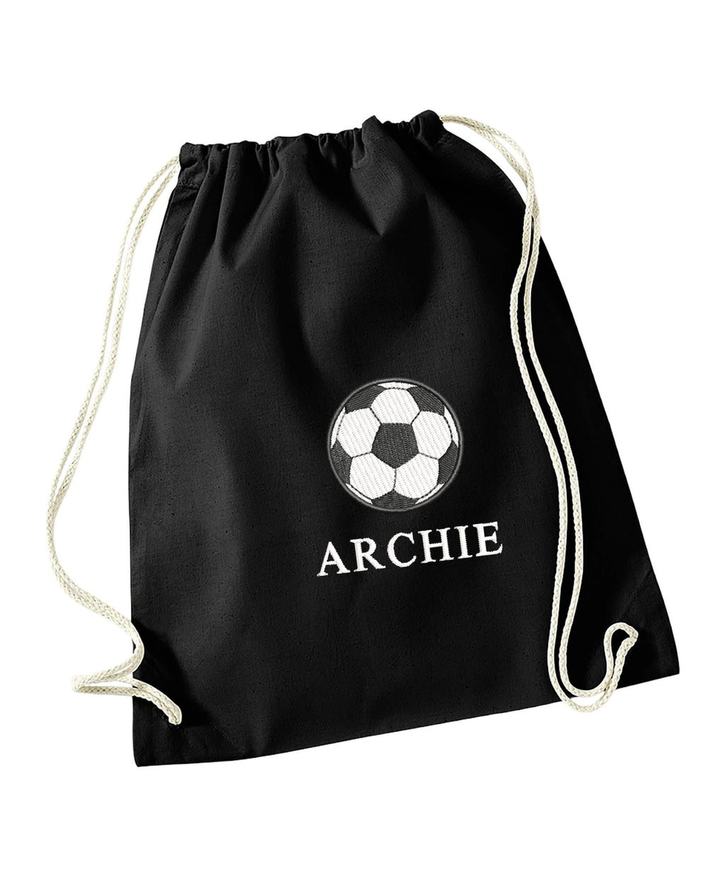 Embroidered Football Kids Personalised Name Cotton Gymsac Custom Text School PE Kit Rucksack Nursery Bag