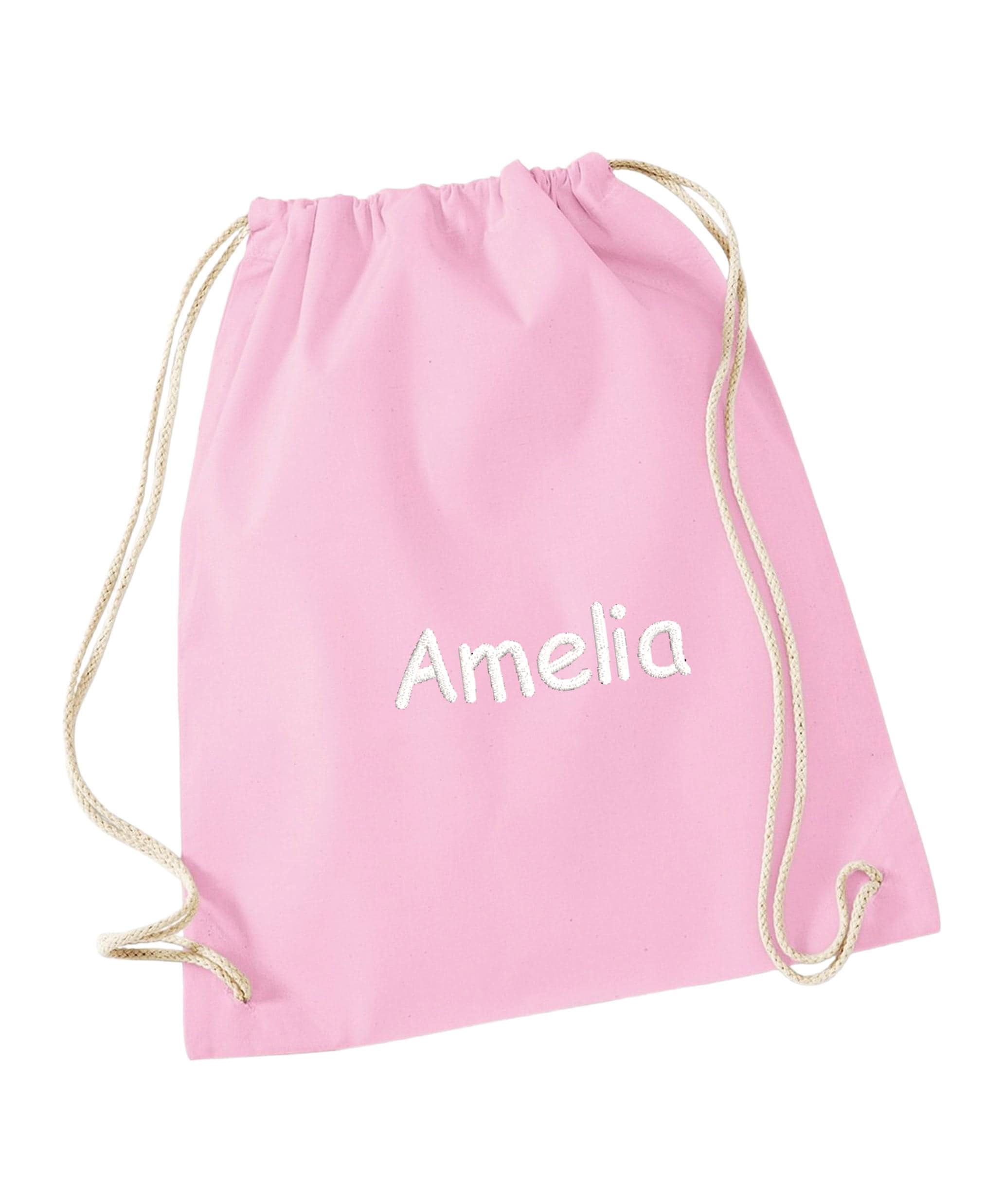 Embroidered Kids Personalised Name Cotton Gymsac Custom Text School PE Kit Rucksack Nursery Bag