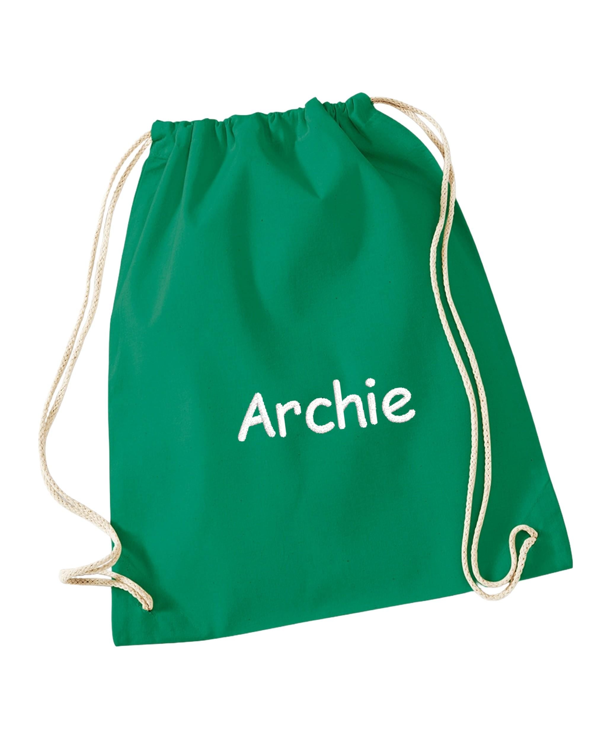 Embroidered Kids Personalised Name Cotton Gymsac Custom Text School PE Kit Rucksack Nursery Bag