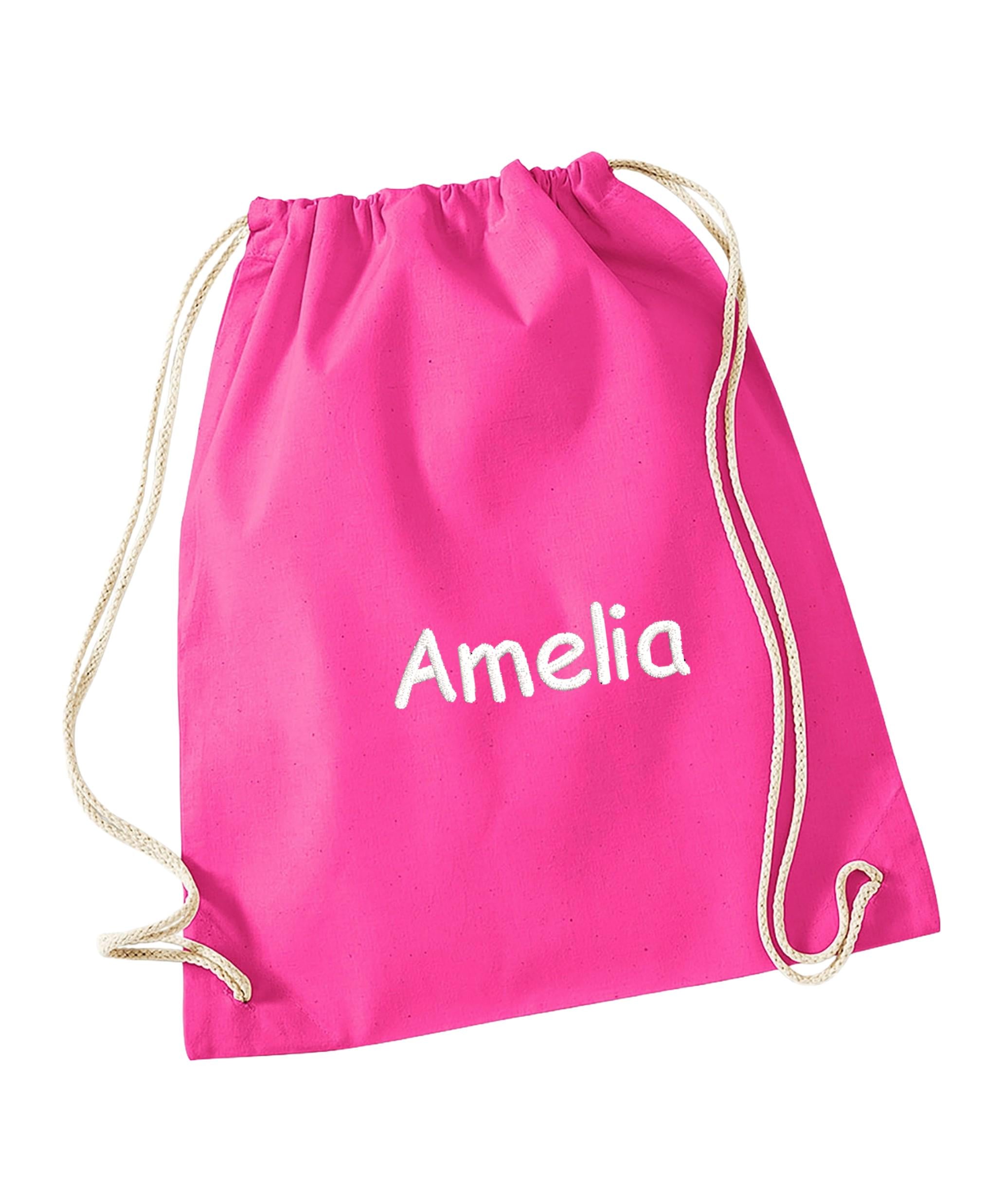 Embroidered Kids Personalised Name Cotton Gymsac Custom Text School PE Kit Rucksack Nursery Bag