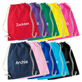 Embroidered Kids Personalised Name Cotton Gymsac Custom Text School PE Kit Rucksack Nursery Bag