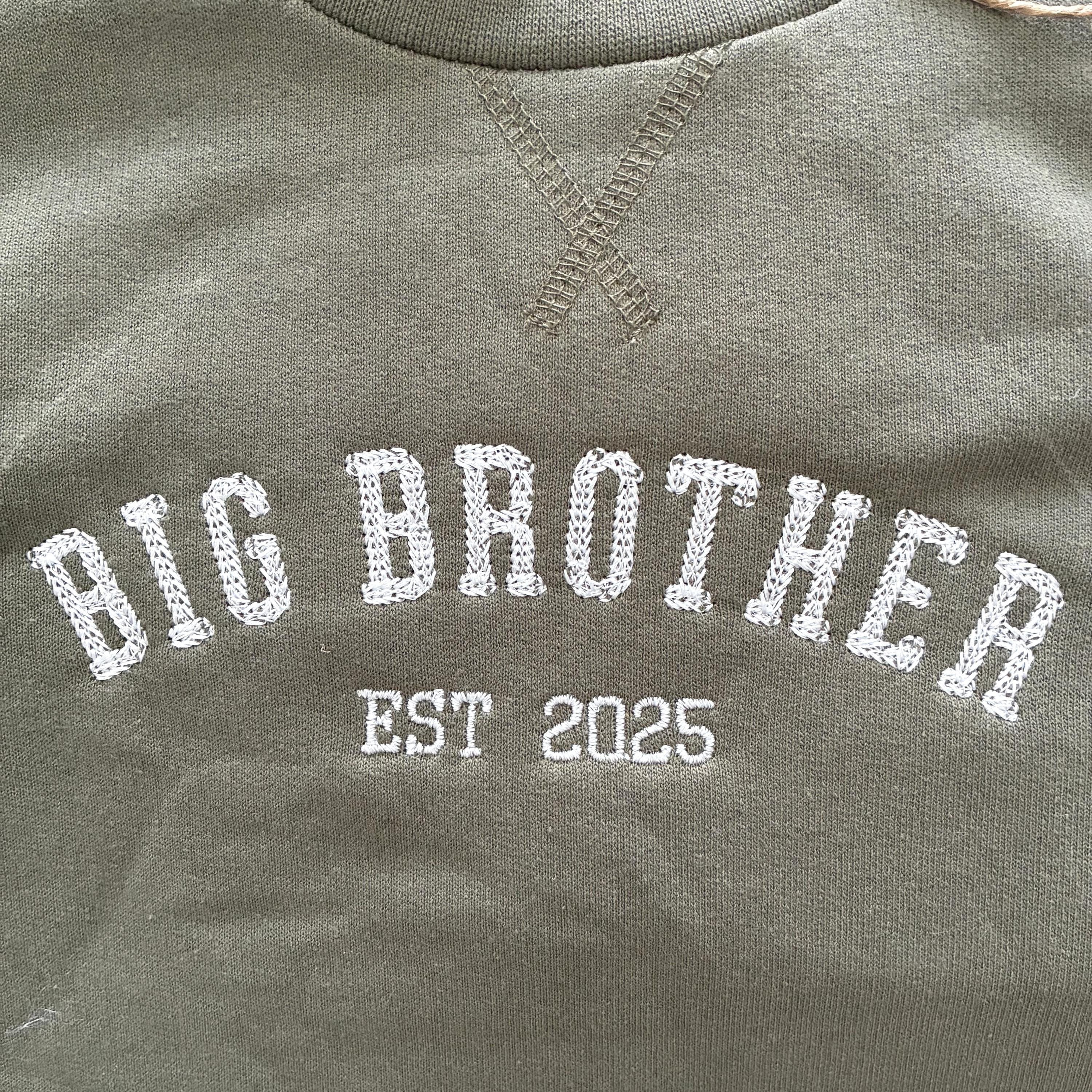 Embroidered Big Brother Personalised Year Boys Sustainable Sweatshirts Baby and Toddler Custom Varsity New Sibling Gift
