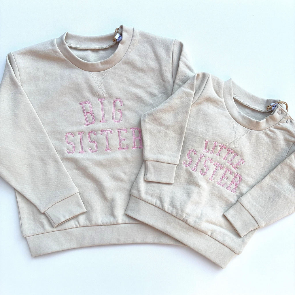 Embroidered Big & Little Sister Girls Sustainable Sweatshirts Baby and Toddler Pink Varsity Matching New Siblings
