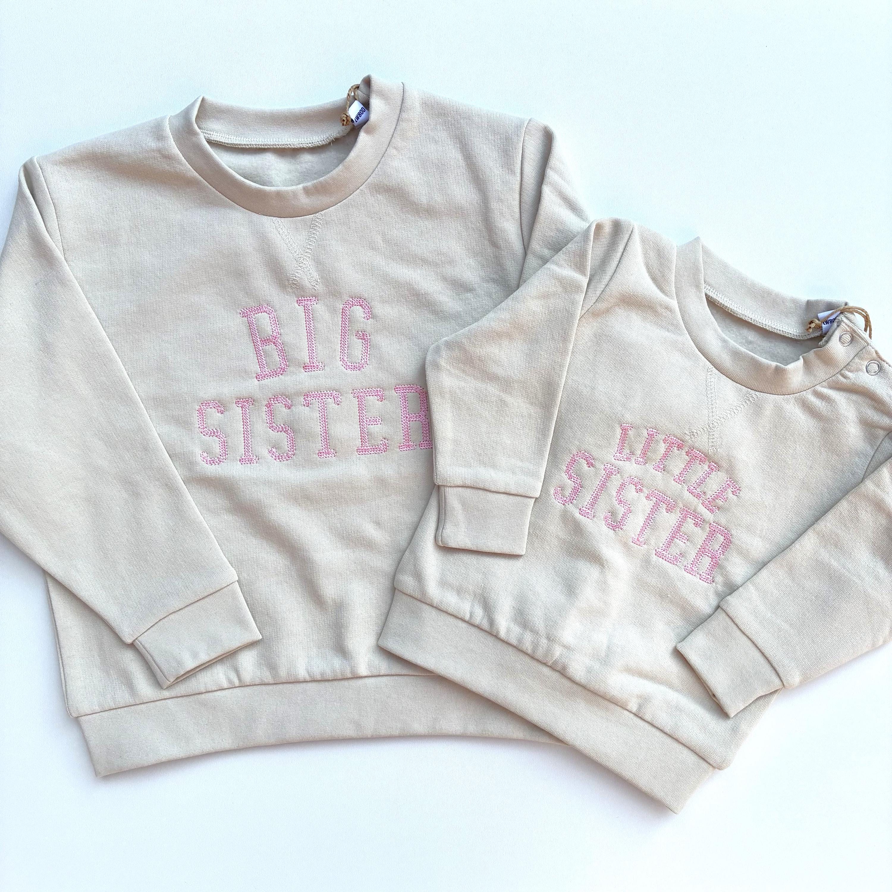 Embroidered Big & Little Sister Girls Sustainable Sweatshirts Baby and Toddler Pink Varsity Matching New Siblings