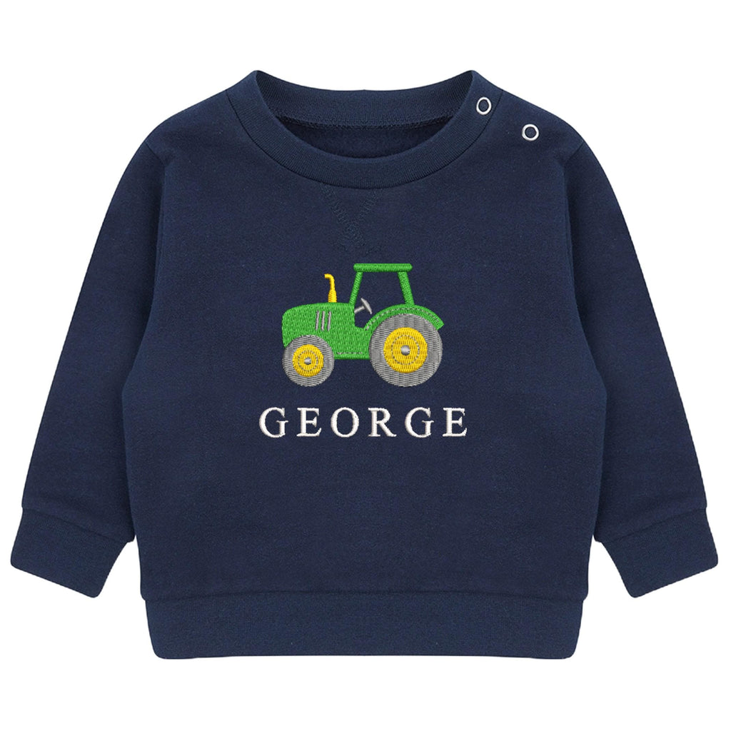 Embroidered Personalised Name Boys Sustainable Sweatshirt Baby & Toddler Custom Text Tractor Cute Farm Gift