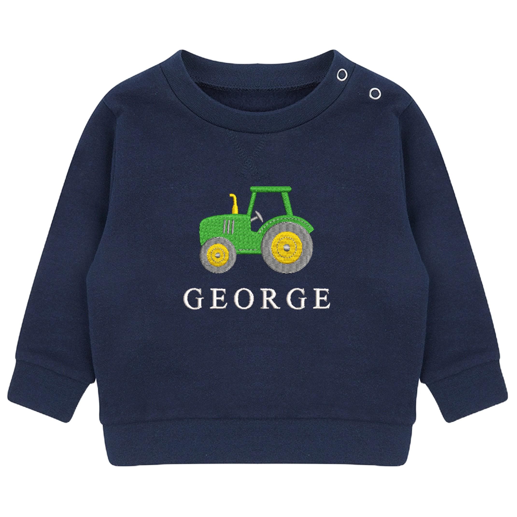 Embroidered Personalised Name Boys Sustainable Sweatshirt Baby & Toddler Custom Text Tractor Cute Farm Gift