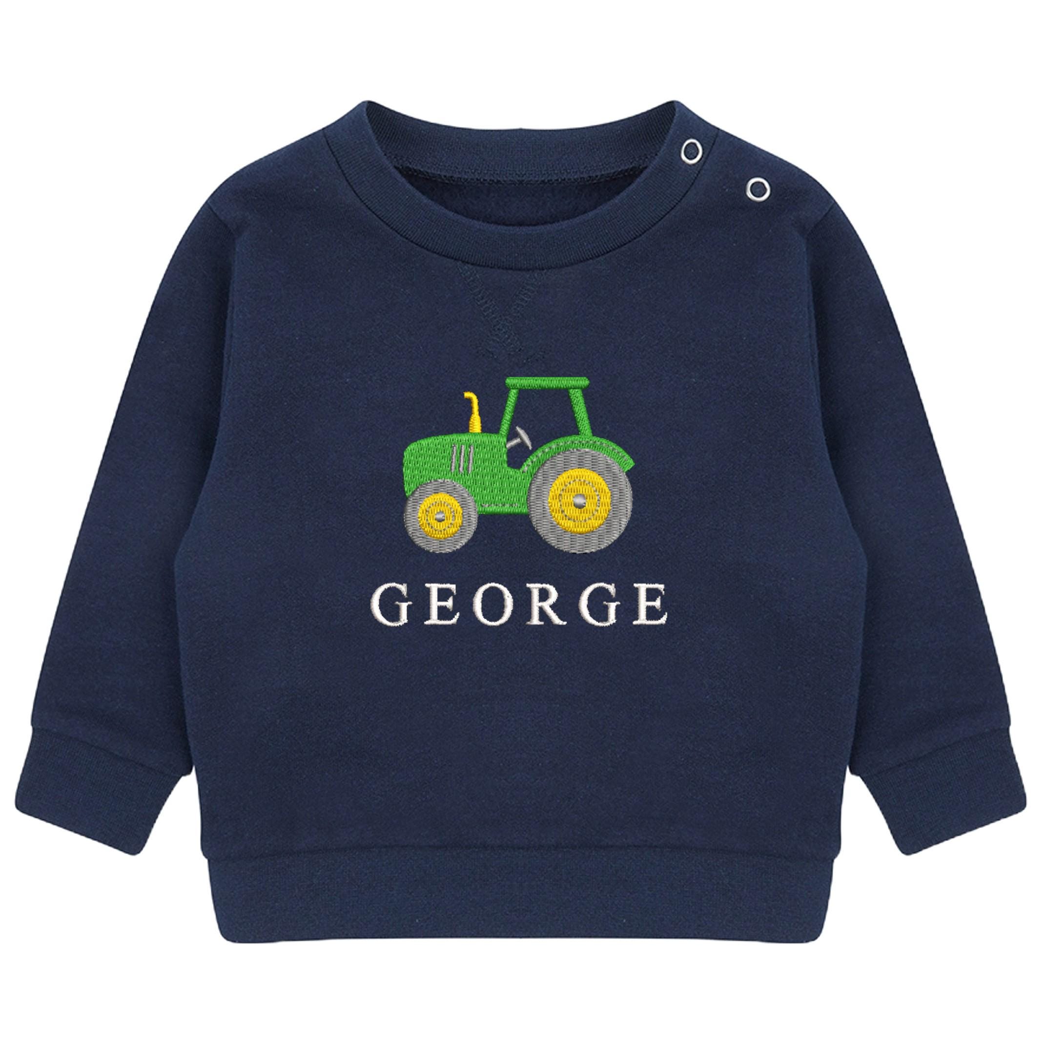 Embroidered Personalised Name Boys Sustainable Sweatshirt Baby & Toddler Custom Text Tractor Cute Farm Gift