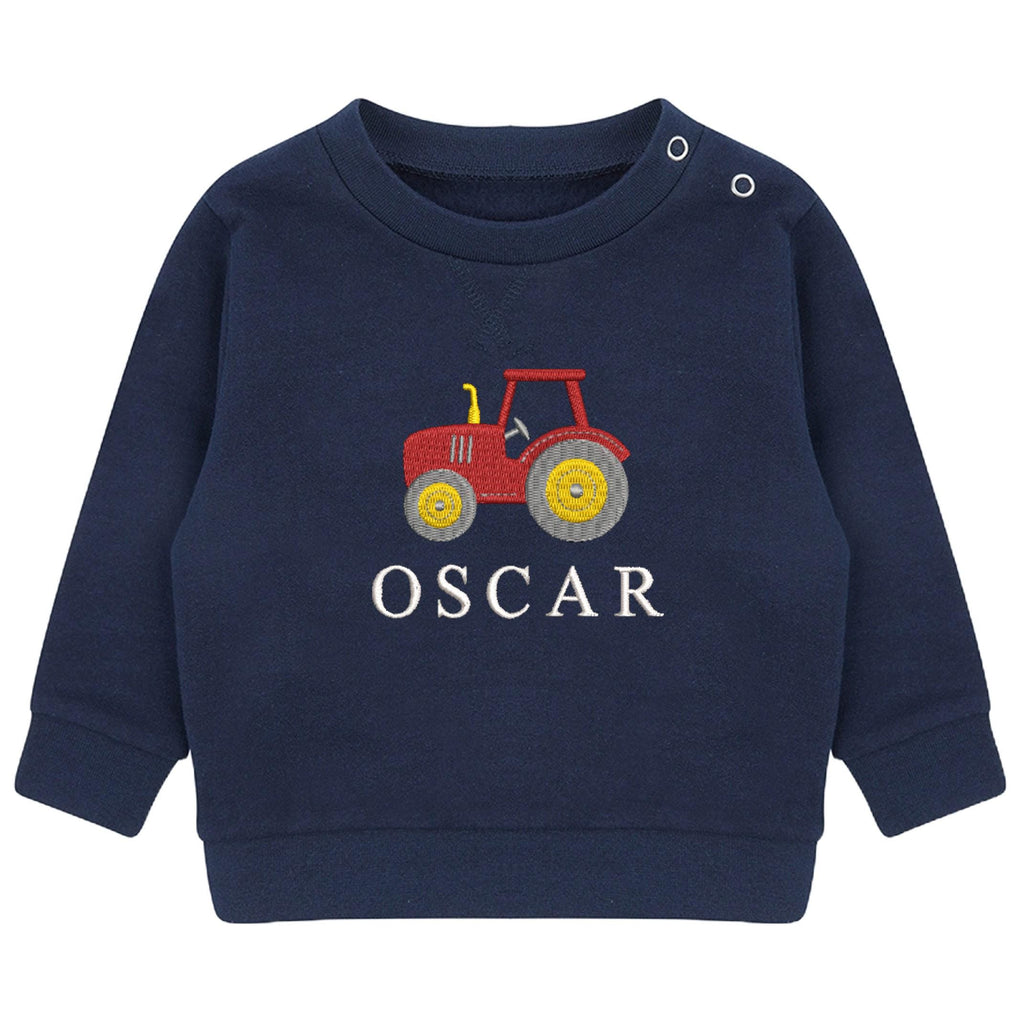 Embroidered Personalised Name Boys Sustainable Sweatshirt Baby & Toddler Custom Text Tractor Cute Farm Gift