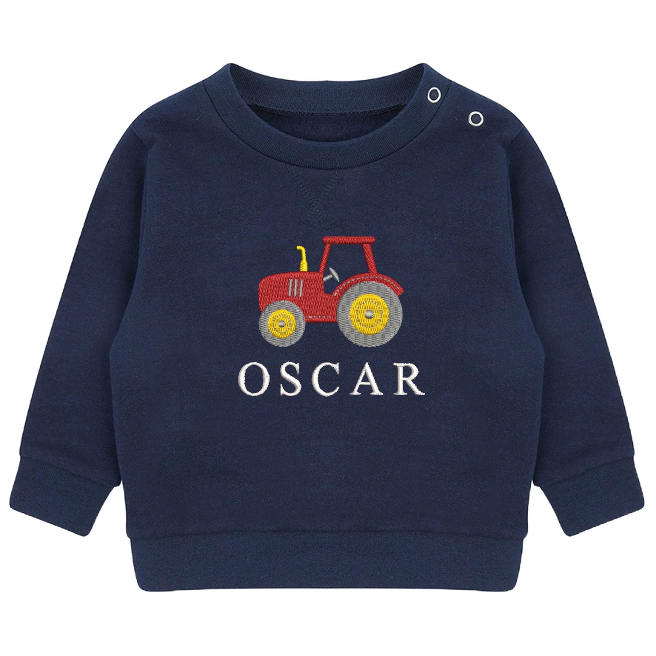 Embroidered Personalised Name Boys Sustainable Sweatshirt Baby & Toddler Custom Text Tractor Cute Farm Gift