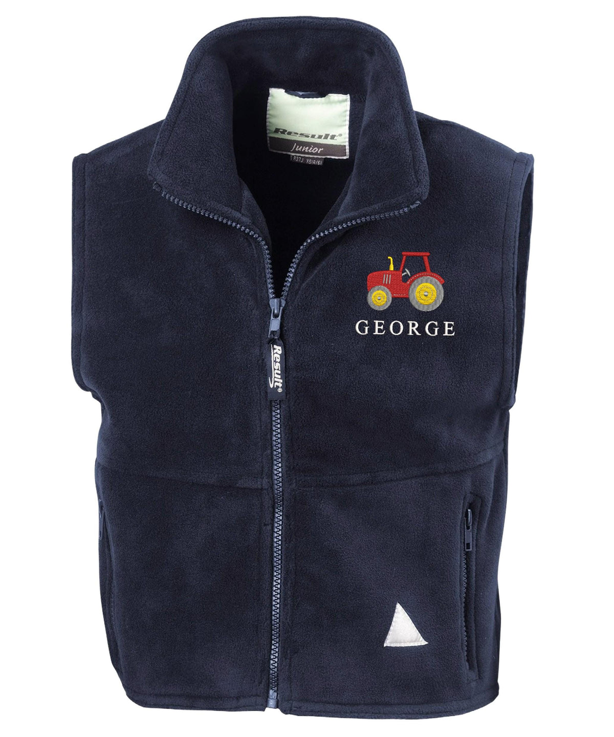 Embroidered Tractor Personalised Name Boys Fleece Bodywarmer Navy Kids Custom Text Jacket Farm Coat