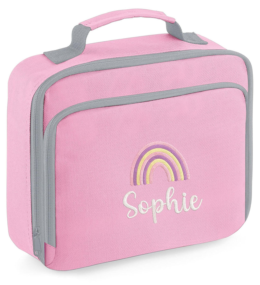 Embroidered Girls Personalised Pink Rainbow Name Lunch Cool Bag Box Custom Text School Nursery