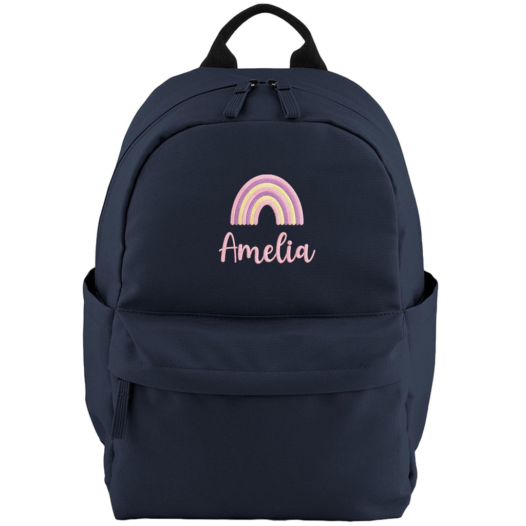 Embroidered Girls Personalised Pink Rainbow Name Small Backpack Custom Text School Rucksack Nursery Bag