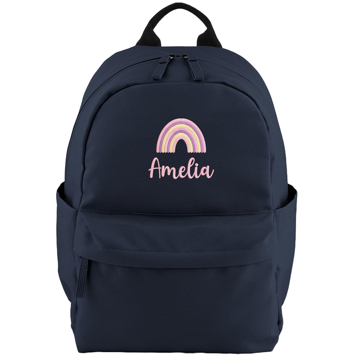 Embroidered Girls Personalised Pink Rainbow Name Small Backpack Custom Text School Rucksack Nursery Bag