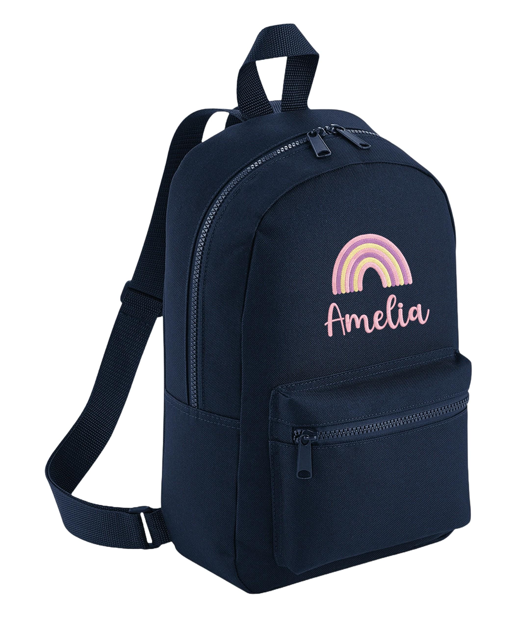 Embroidered Girls Personalised Pink Rainbow Name Backpack & Lunch Bag Set Custom School Rucksack Nursery Bag