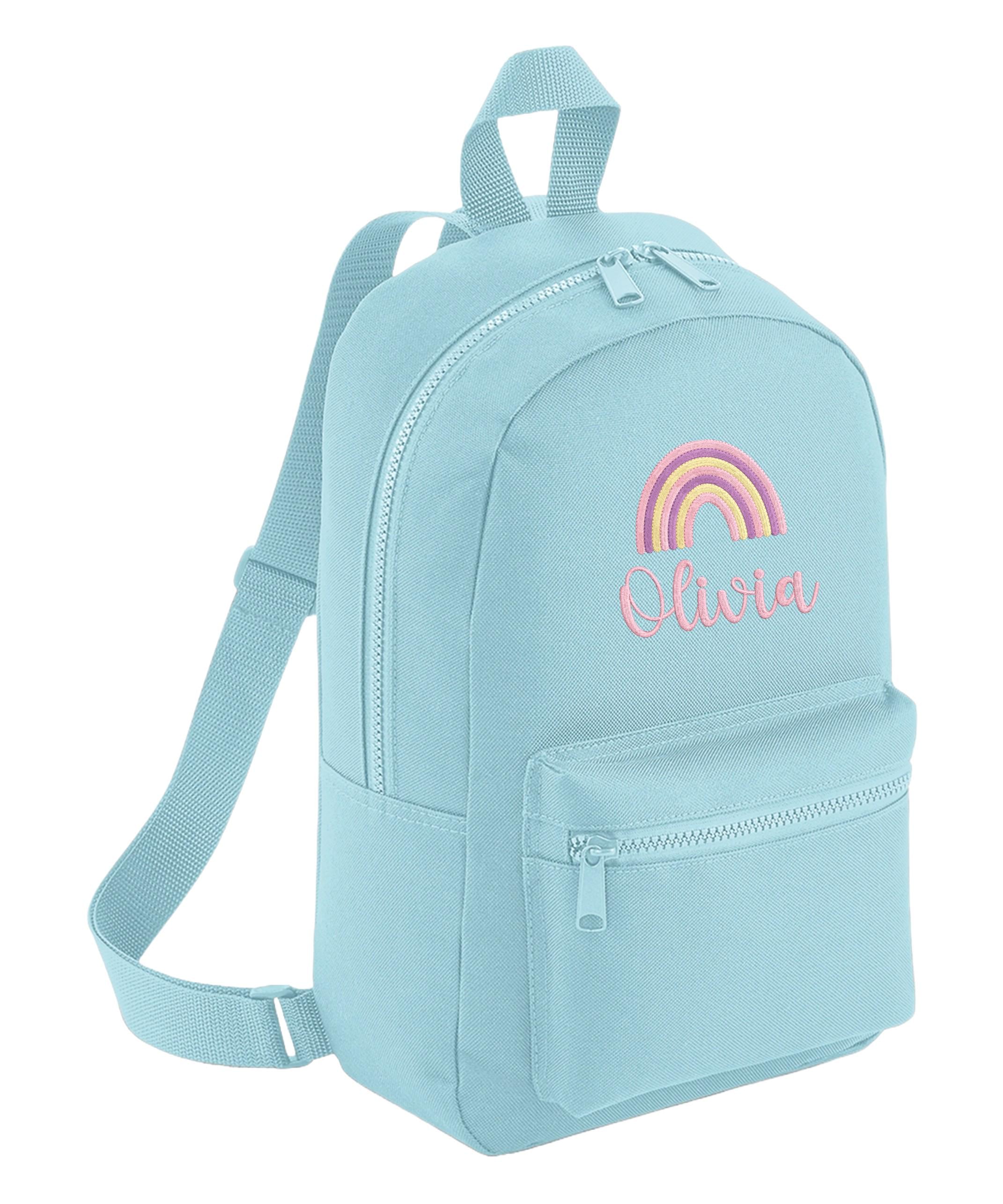 Embroidered Girls Personalised Pink Rainbow Name Mini Backpack Custom Text School Rucksack Nursery Bag