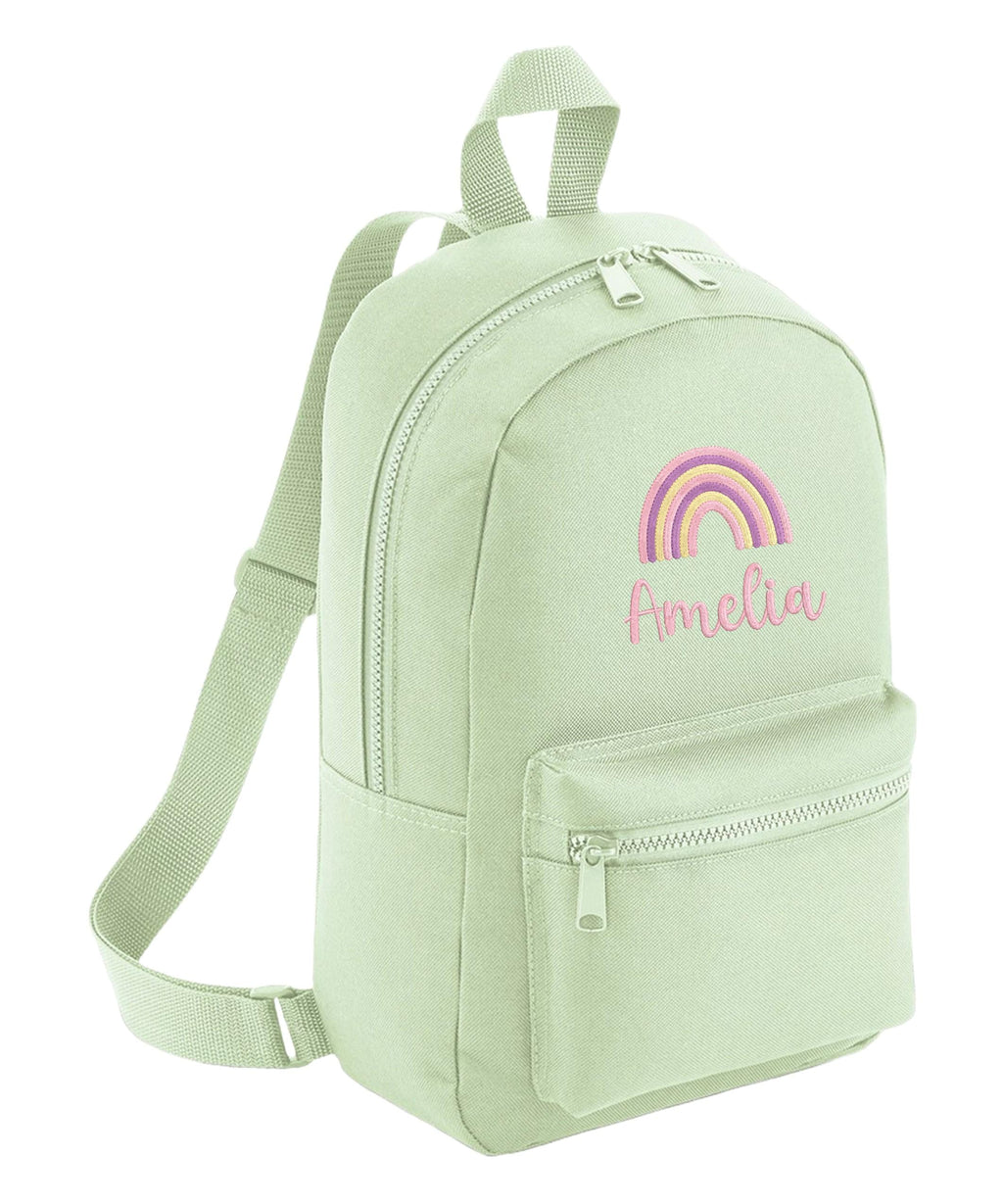 Embroidered Girls Personalised Pink Rainbow Name Mini Backpack Custom Text School Rucksack Nursery Bag