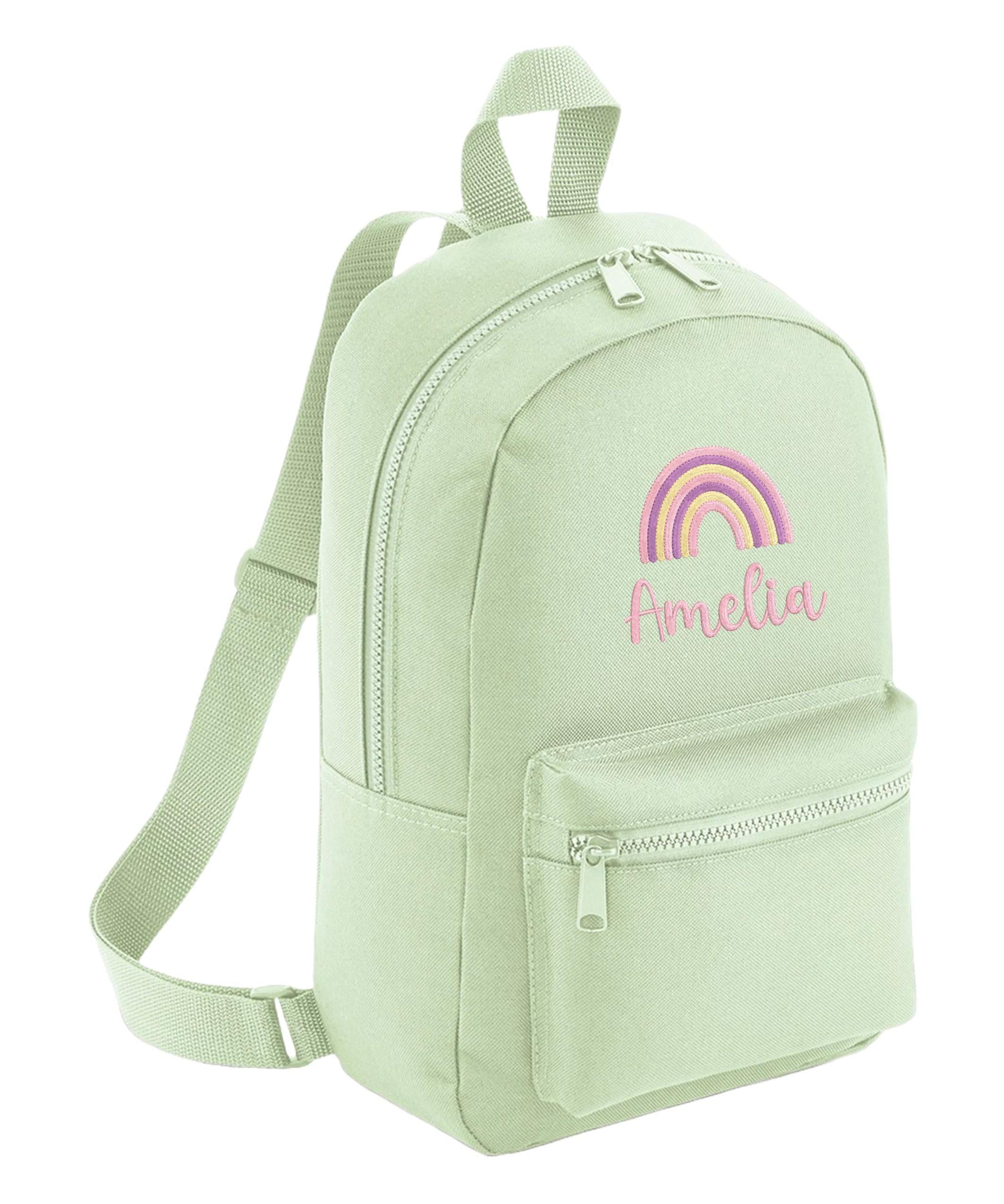 Embroidered Girls Personalised Pink Rainbow Name Mini Backpack Custom Text School Rucksack Nursery Bag