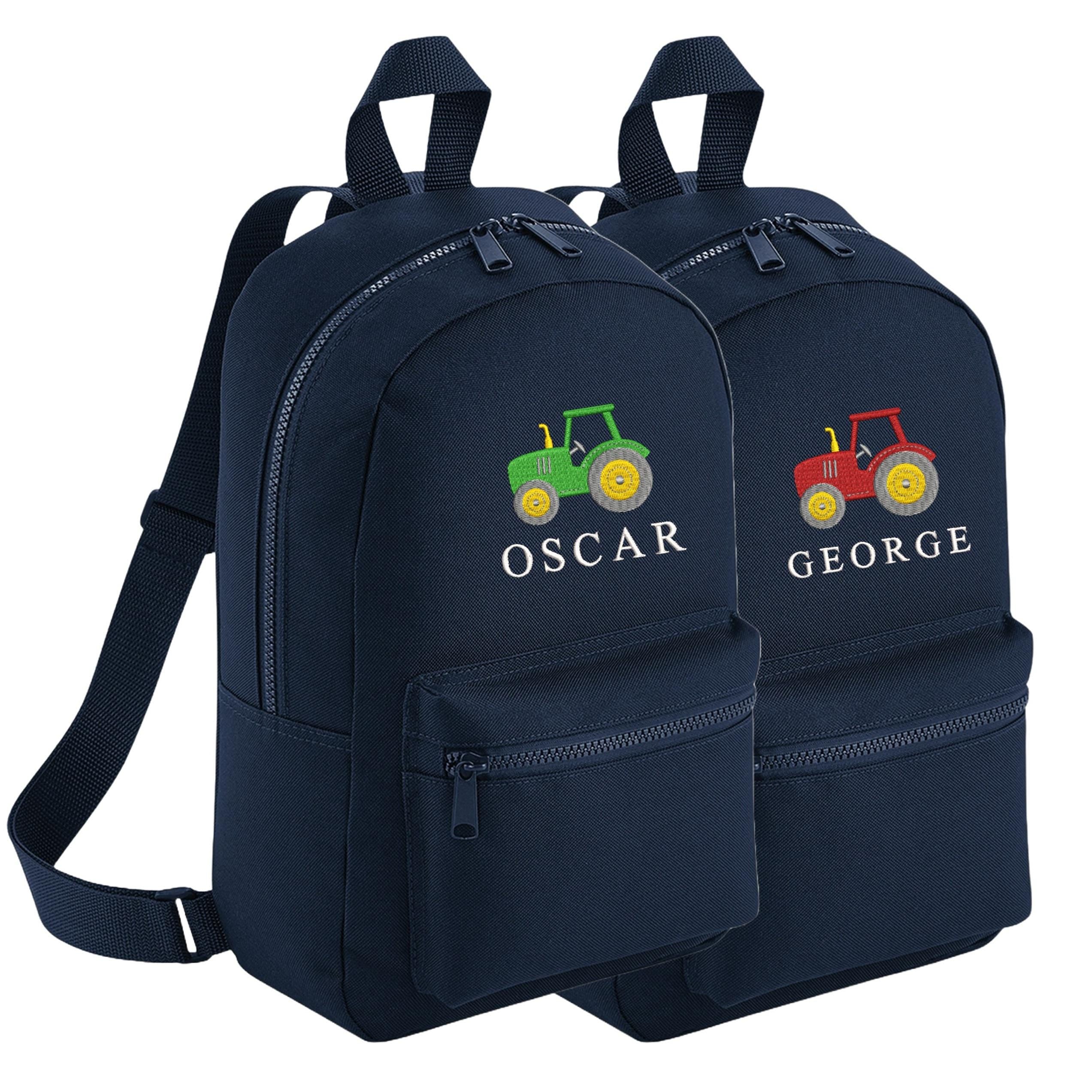 Embroidered Kids Tractor Personalised Name Mini Backpack Boys Custom School Rucksack Nursery Bag