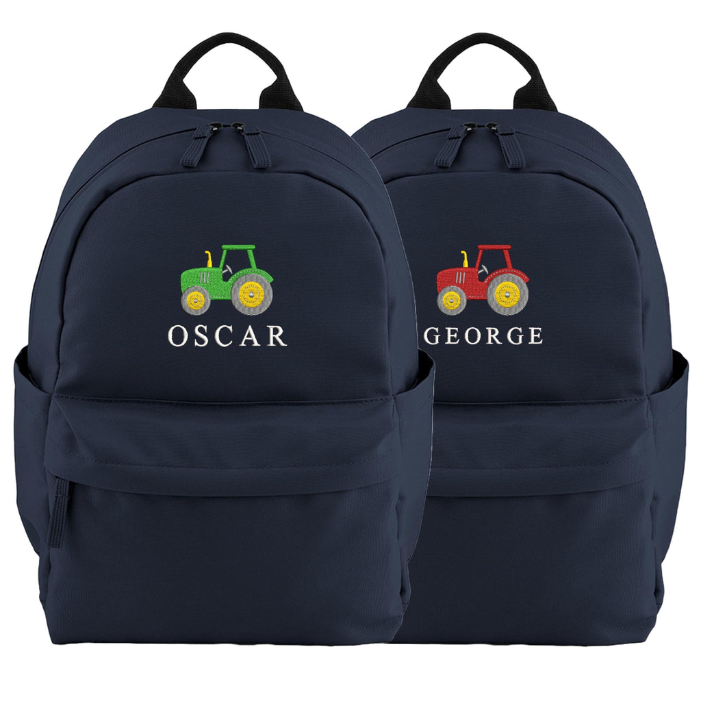 Embroidered Kids Tractor Personalised Name Small Backpack Boys Custom School Rucksack Nursery Bag