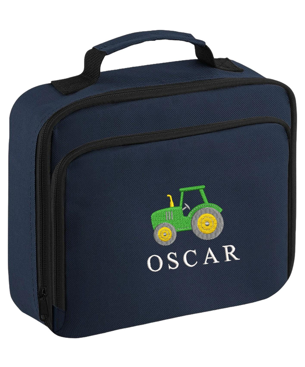 Embroidered Tractor Kids Personalised Name Backpack & Lunch Bag Set Boys Navy Custom School Rucksack Nursery Bag
