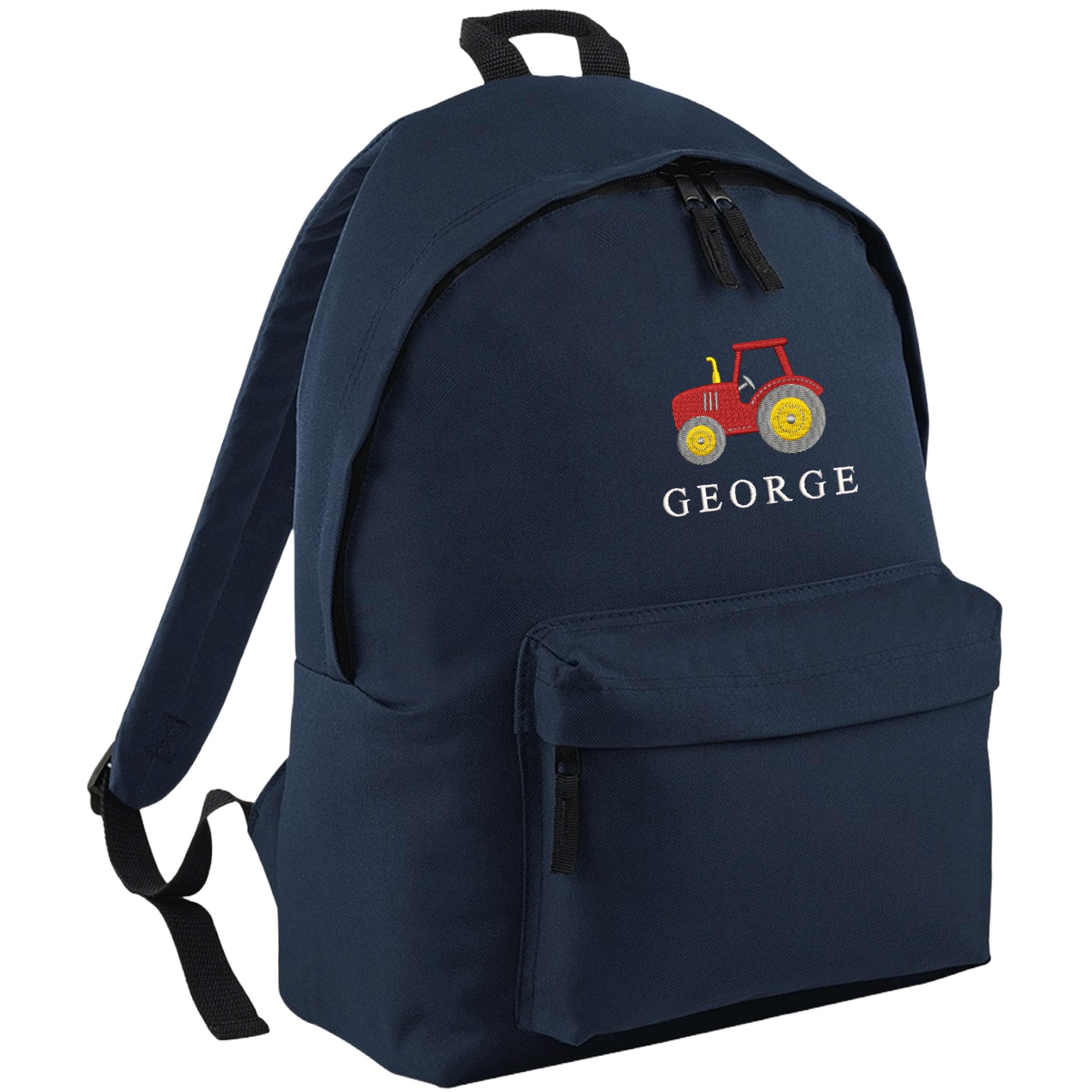 Embroidered Tractor Kids Personalised Name Backpack & Lunch Bag Set Boys Navy Custom School Rucksack Nursery Bag