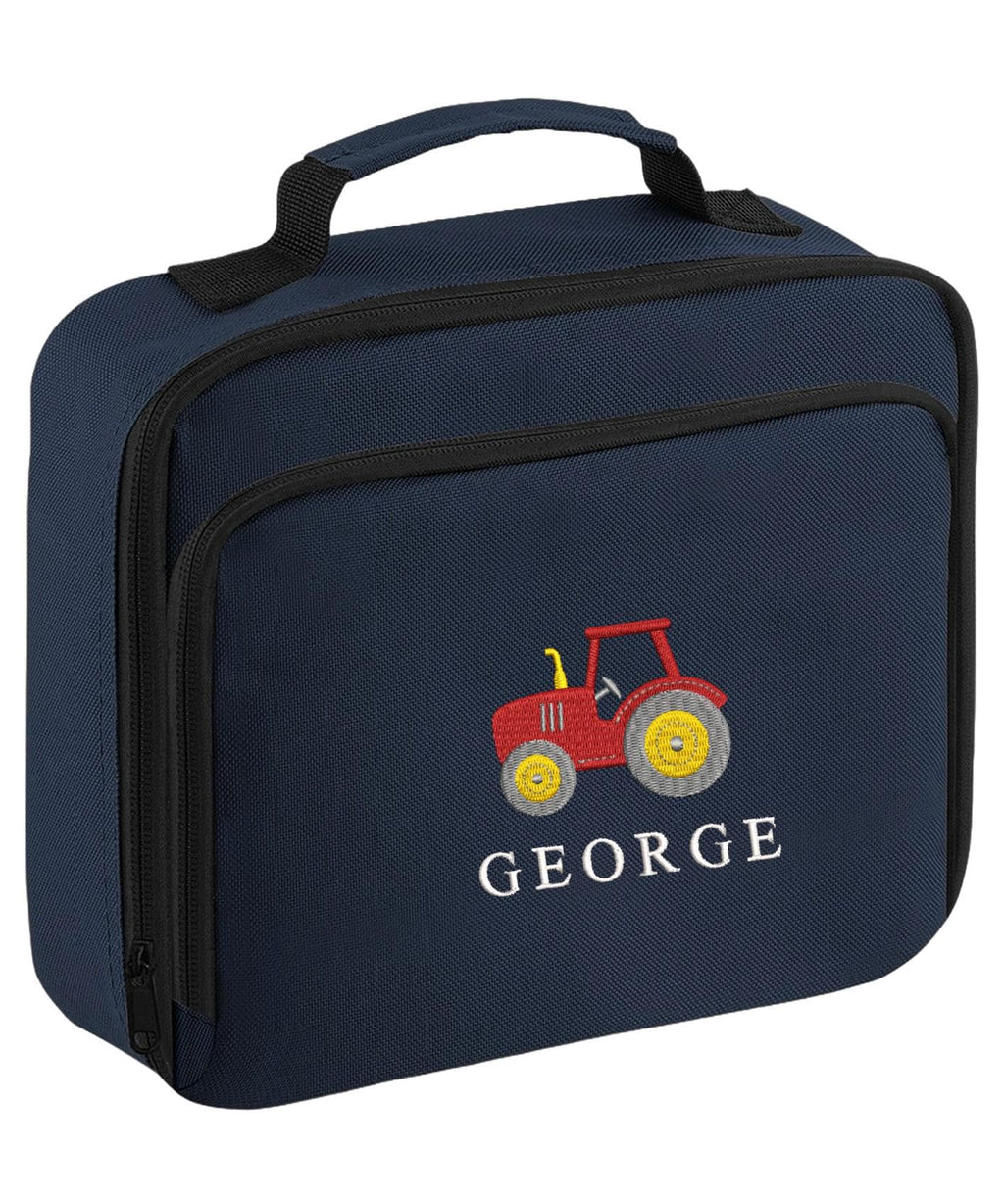 Embroidered Tractor Kids Personalised Name Backpack & Lunch Bag Set Boys Navy Custom School Rucksack Nursery Bag