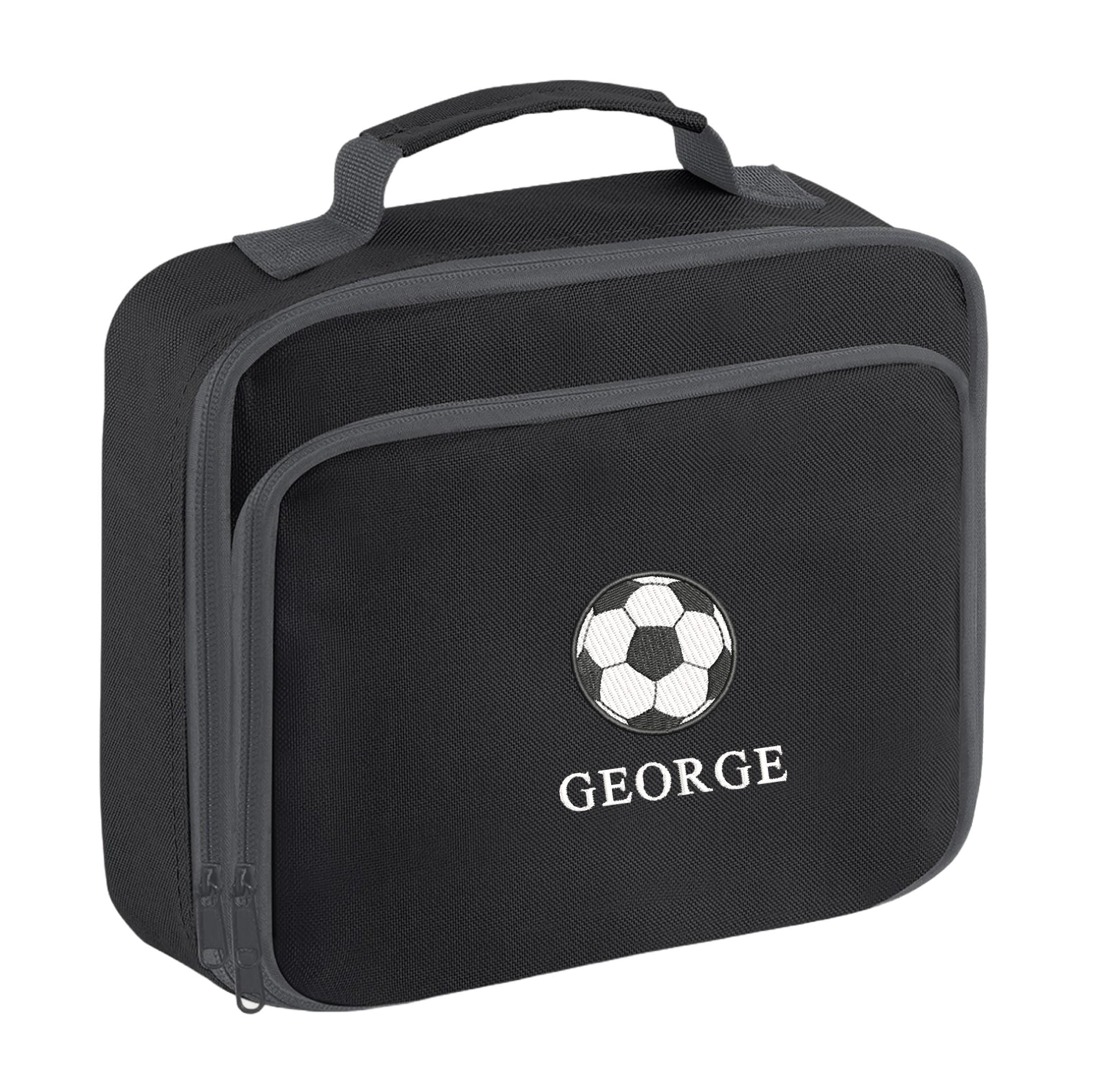 Embroidered Boys Personalised Football Name Lunch Cool Bag Box Custom Text School Nursery