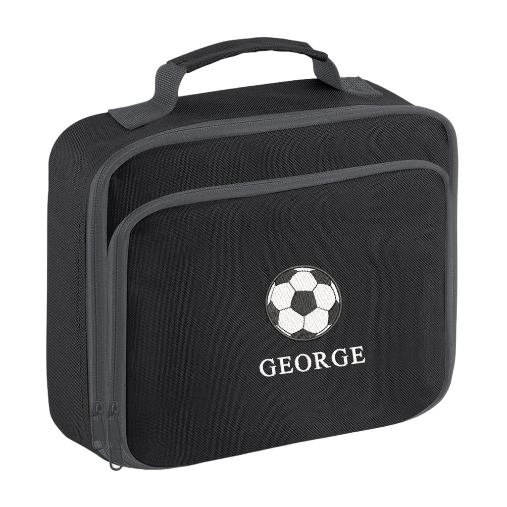Embroidered Boys Personalised Football Name Lunch Cool Bag Box Custom Text School Nursery