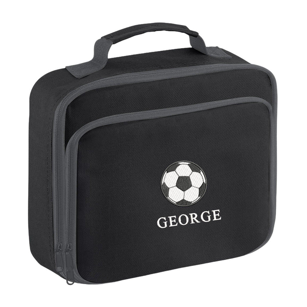 Embroidered Boys Personalised Football Name Lunch Cool Bag Box Custom Text School Nursery