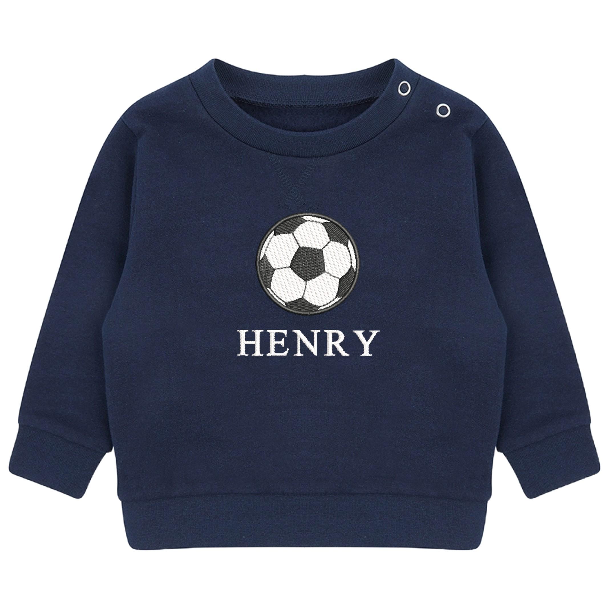 Embroidered Personalised Name Football Boys Sustainable Sweatshirts Baby and Toddler Custom Jumper Gift