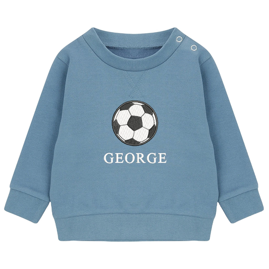 Embroidered Personalised Name Football Boys Sustainable Sweatshirts Baby and Toddler Custom Jumper Gift