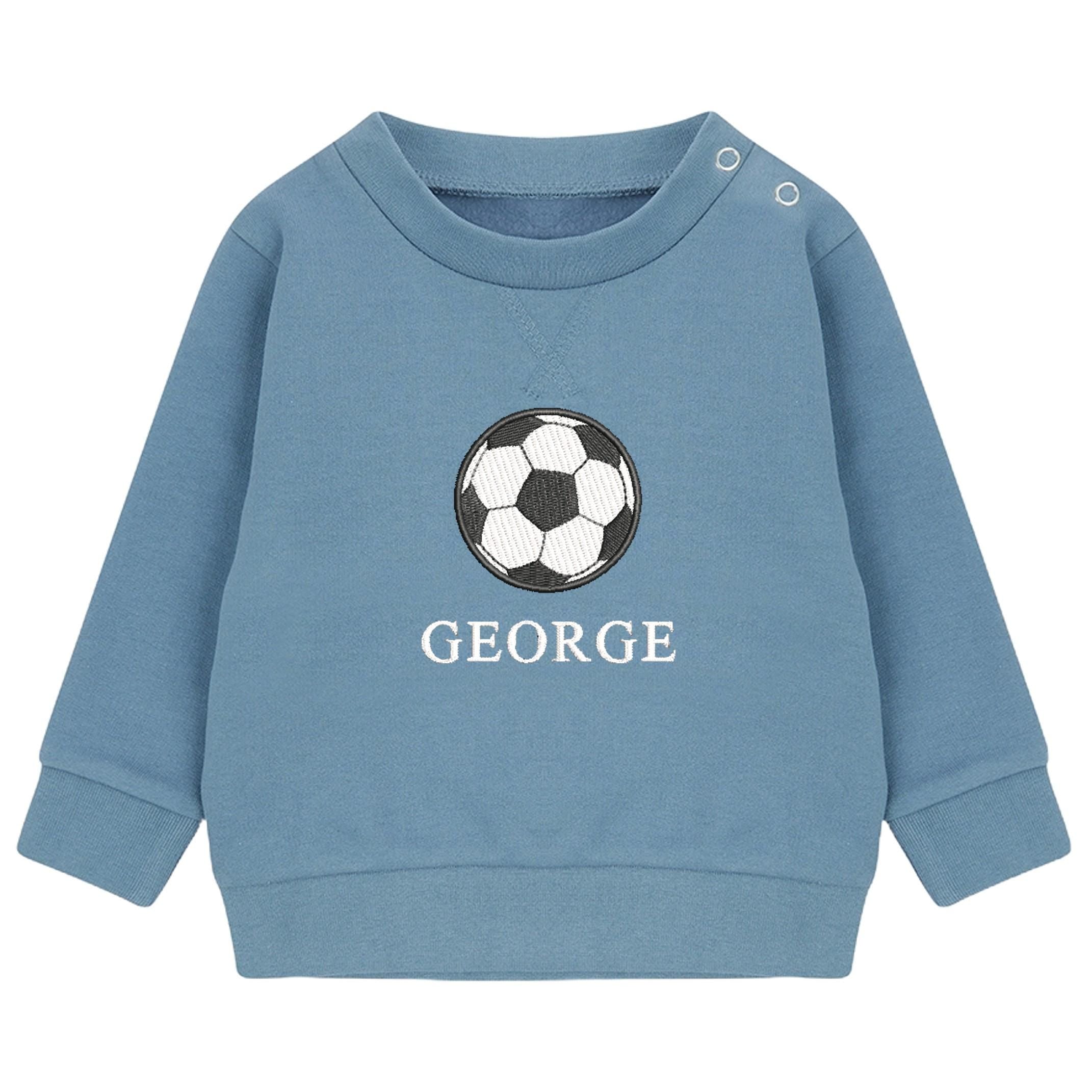 Embroidered Personalised Name Football Boys Sustainable Sweatshirts Baby and Toddler Custom Jumper Gift