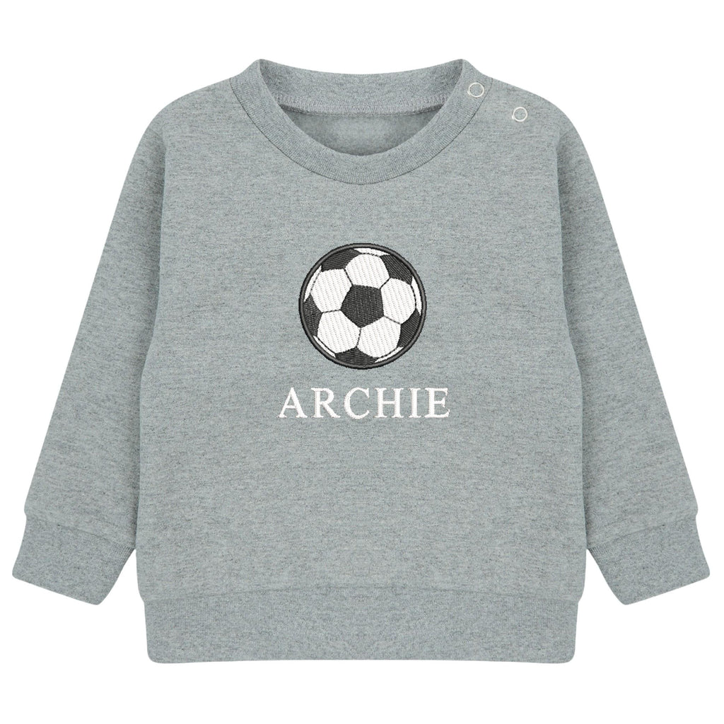 Embroidered Personalised Name Football Boys Sustainable Sweatshirts Baby and Toddler Custom Jumper Gift