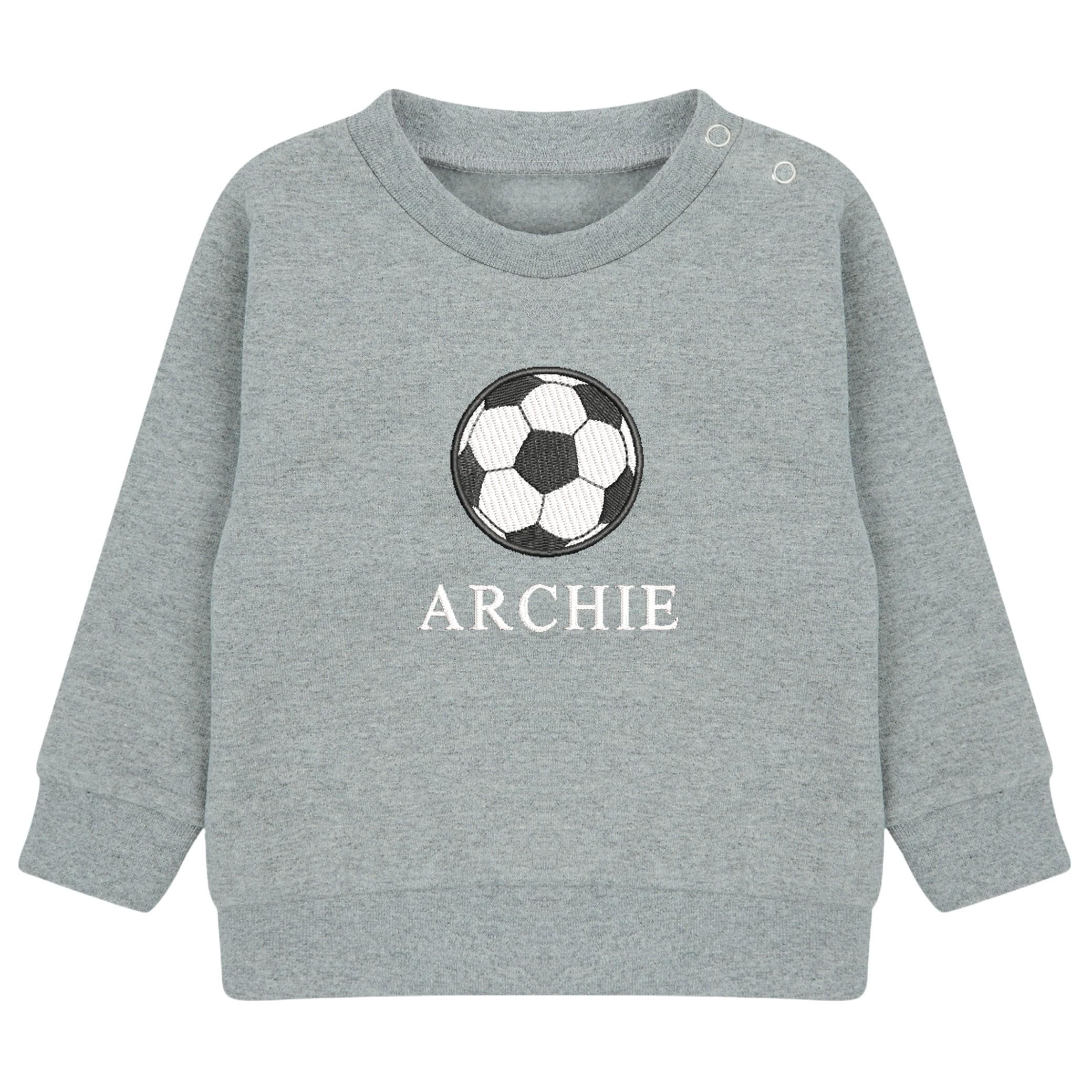 Embroidered Personalised Name Football Boys Sustainable Sweatshirts Baby and Toddler Custom Jumper Gift