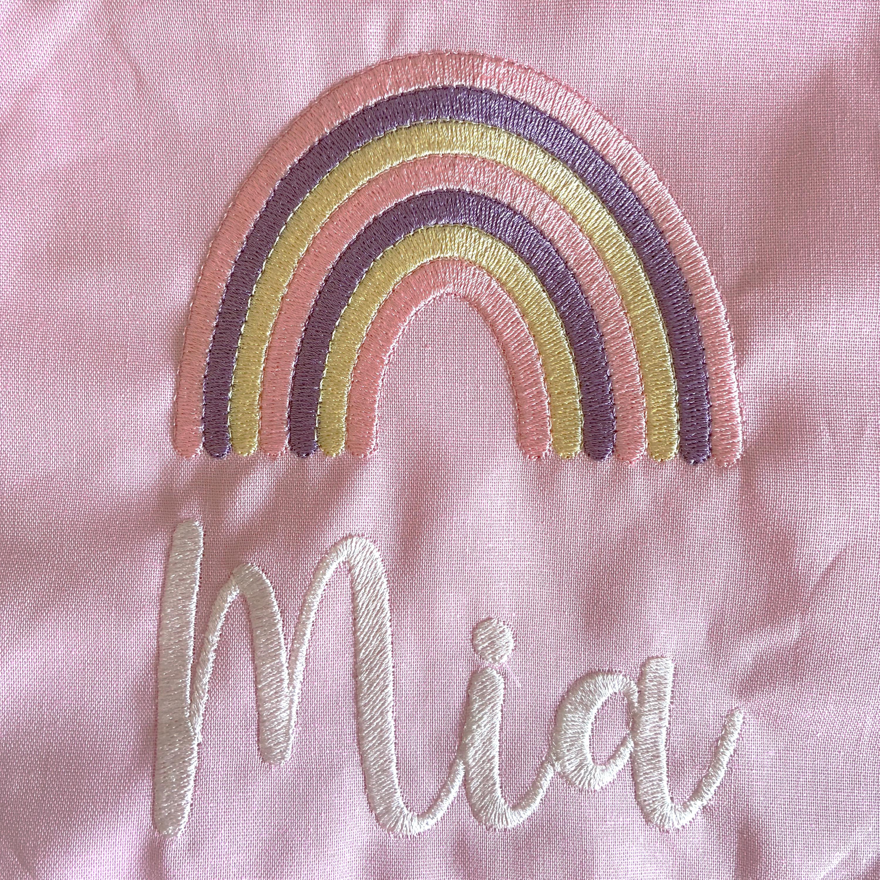 Embroidered Girls Personalised Pink Rainbow Name Cotton Gymsac Custom Text School PE Bag Nursery Bag