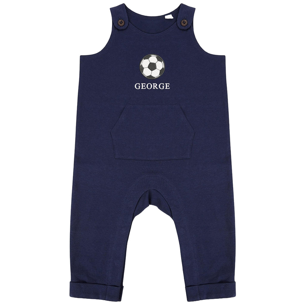 Embroidered Personalised Name Baby & Toddler Organic Cotton Dungarees Custom Text Football Boys Gift