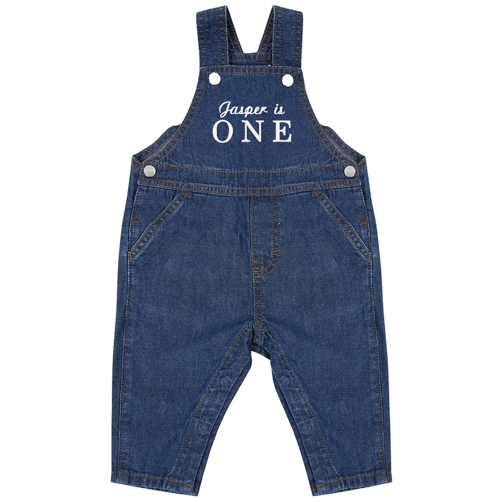 Embroidered Personalised Name Is One Cotton Denim Dungarees Baby & Toddler Girls Boys 1st Birthday Party Outfit Gift