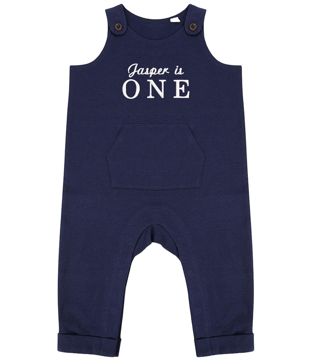 Embroidered Personalised Name Is One Organic Cotton Dungarees Baby & Toddler Girls Boys 1st Birthday Party Outfit Gift