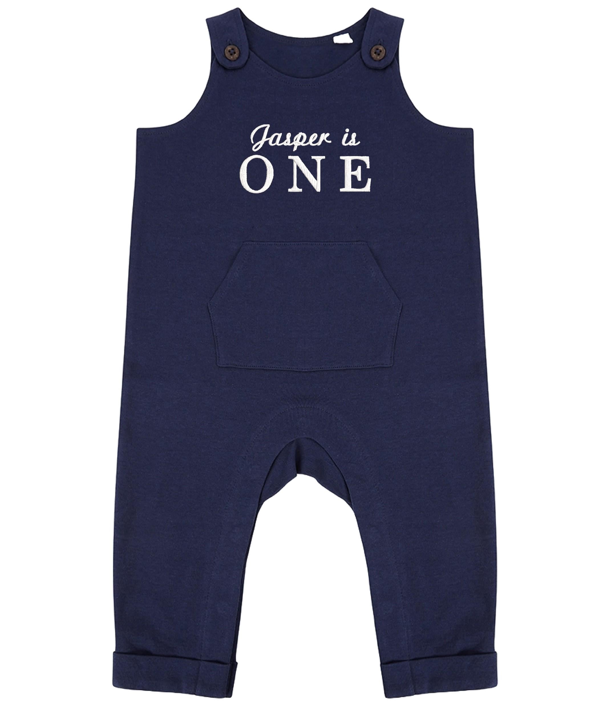 Embroidered Personalised Name Is One Organic Cotton Dungarees Baby & Toddler Girls Boys 1st Birthday Party Outfit Gift