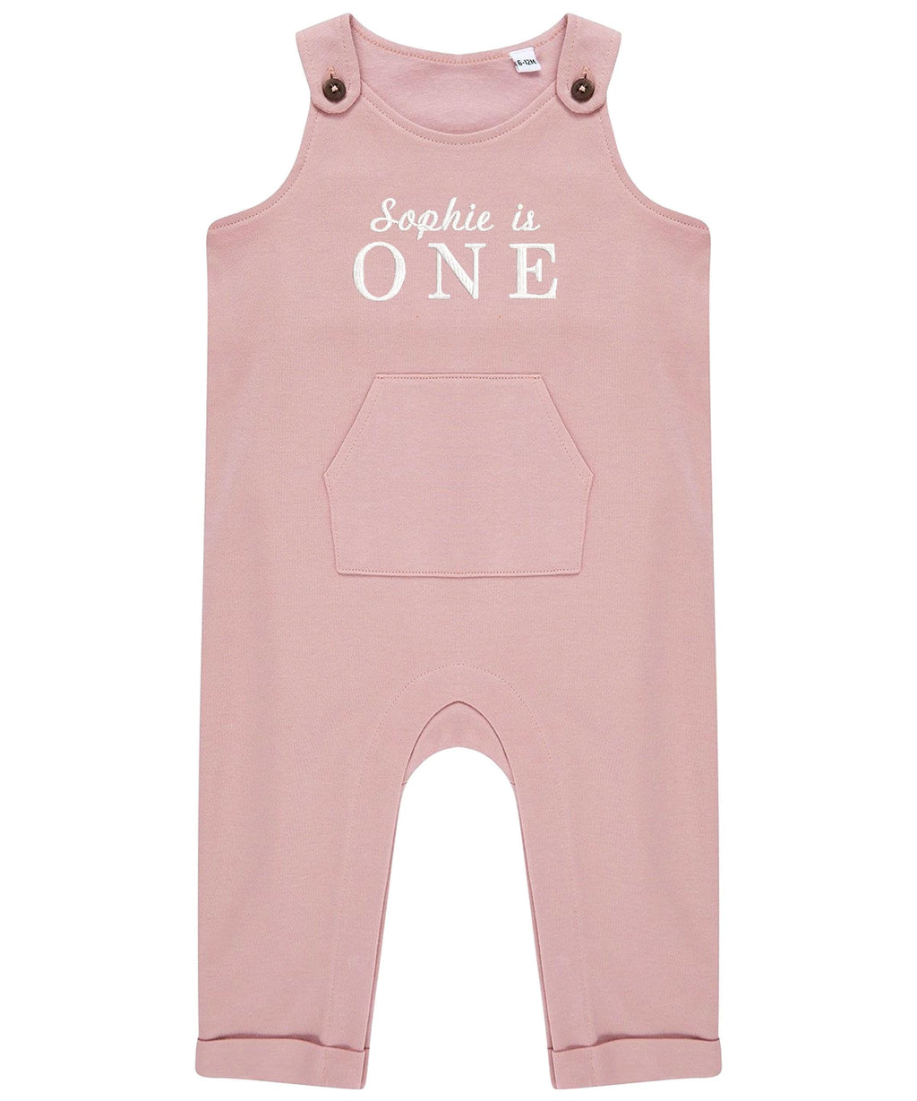 Embroidered Personalised Name Is One Organic Cotton Dungarees Baby & Toddler Girls Boys 1st Birthday Party Outfit Gift