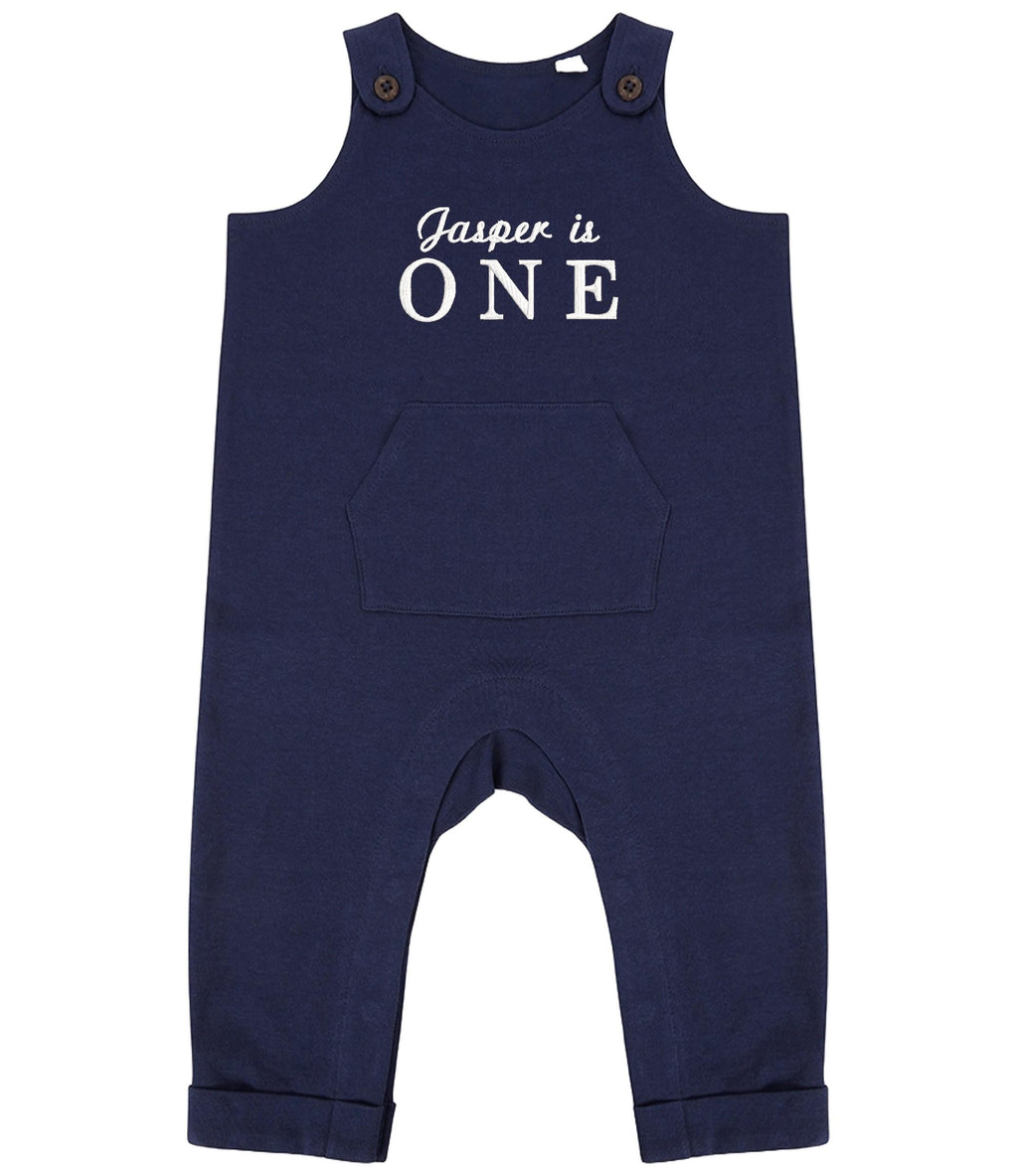 Embroidered Personalised Name Is One Organic Cotton Dungarees Baby & Toddler Girls Boys 1st Birthday Party Outfit Gift