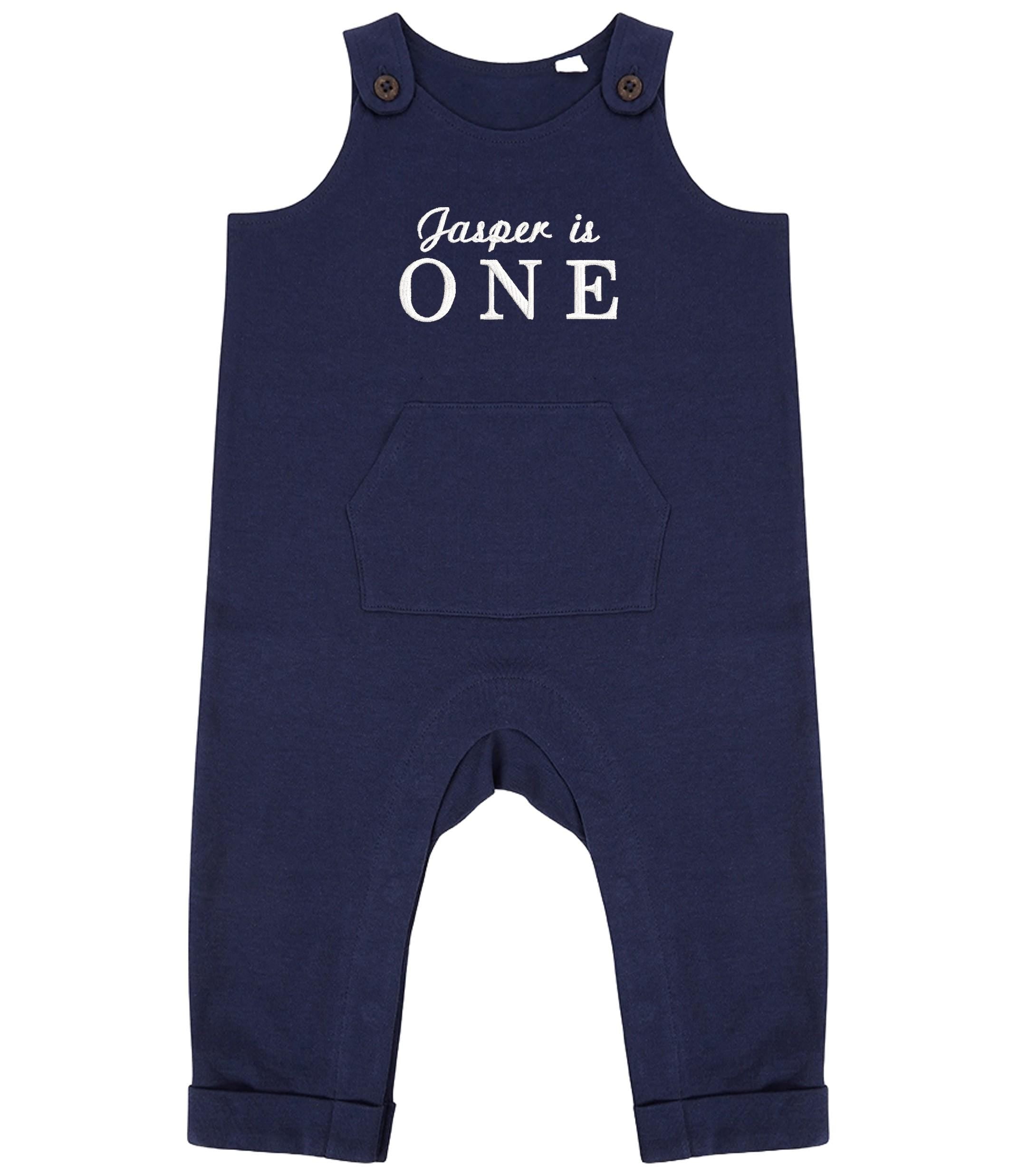 Embroidered Personalised Name Is One Organic Cotton Dungarees Baby & Toddler Girls Boys 1st Birthday Party Outfit Gift