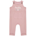 Embroidered Girls Personalised Pink Floral Name Baby & Toddler Organic Cotton Dungarees Custom Text Gift