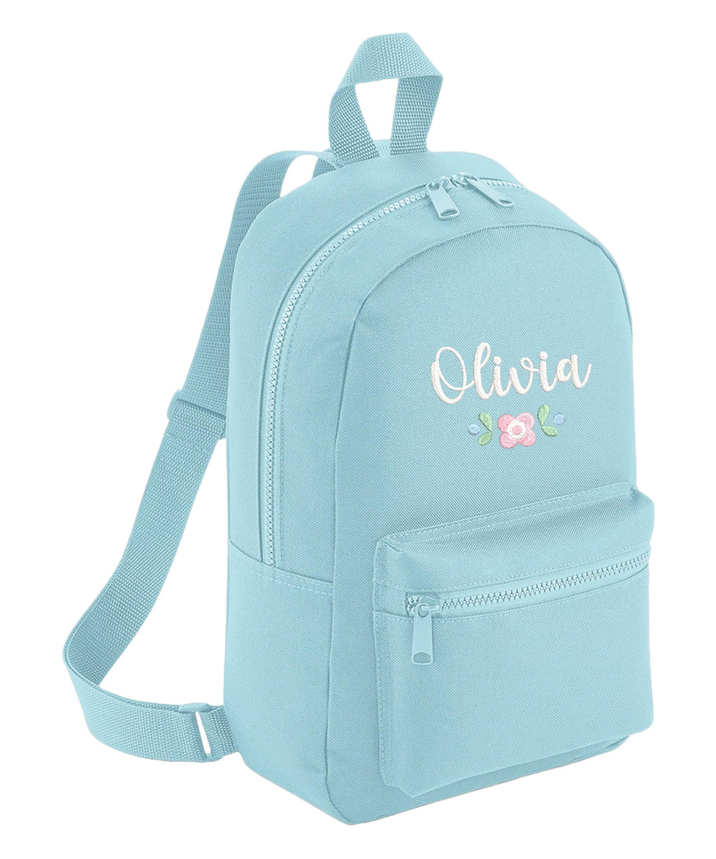 Embroidered Girls Personalised Pink Floral Name Mini Backpack Custom Text School Rucksack Nursery Bag