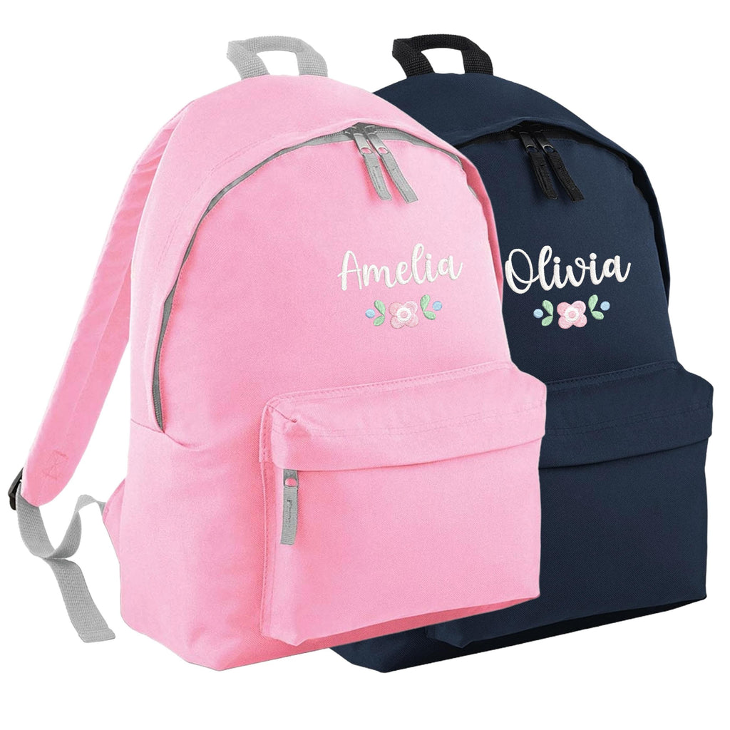 Embroidered Personalised Name Pink Floral Junior Backpack Girls Custom School Rucksack Nursery Bag