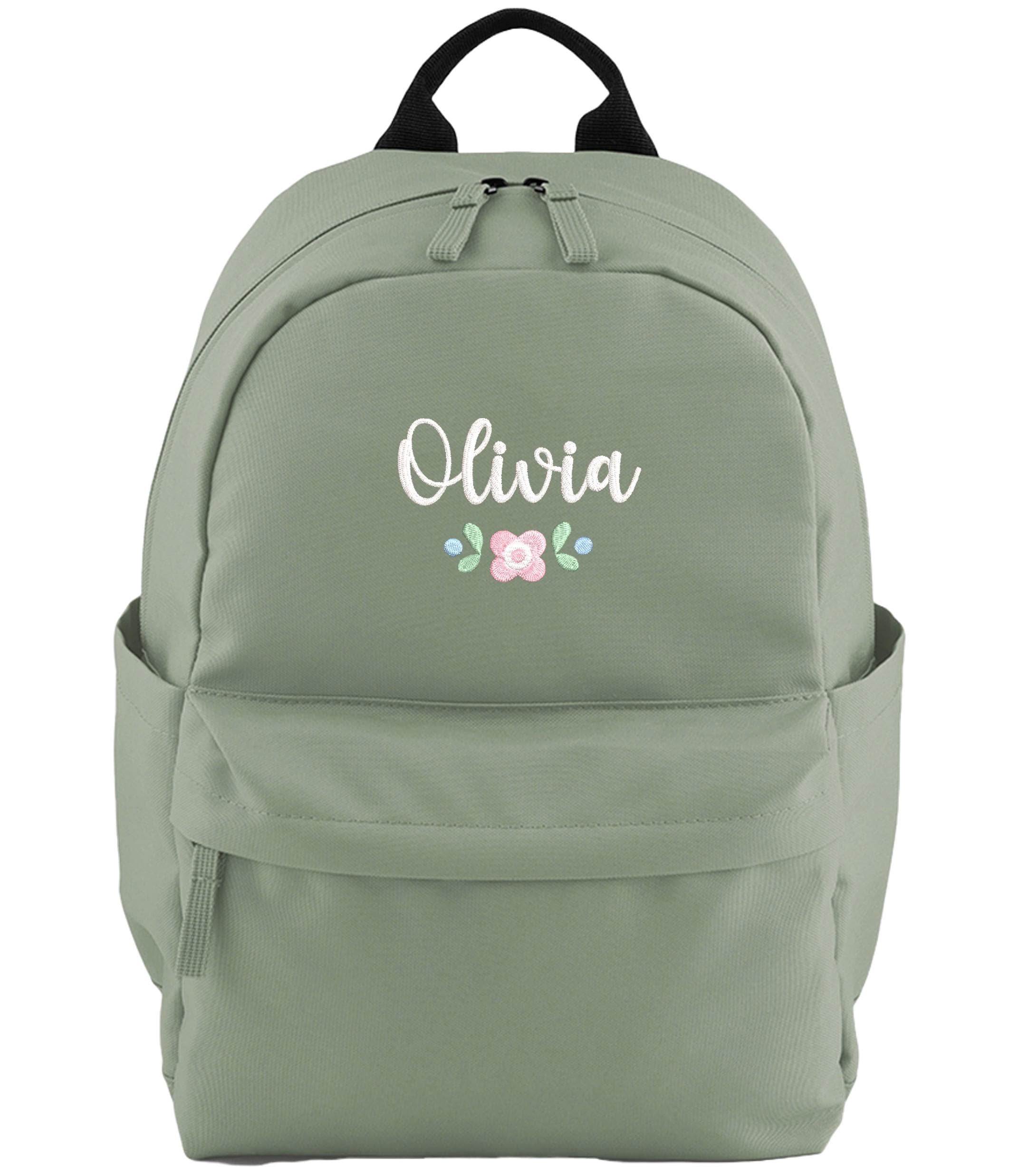 Embroidered Girls Personalised Pink Floral Name Small Backpack Custom Text School Rucksack Nursery Bag
