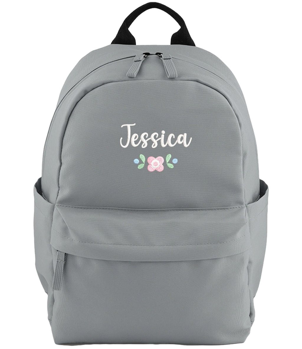 Embroidered Girls Personalised Pink Floral Name Small Backpack Custom Text School Rucksack Nursery Bag