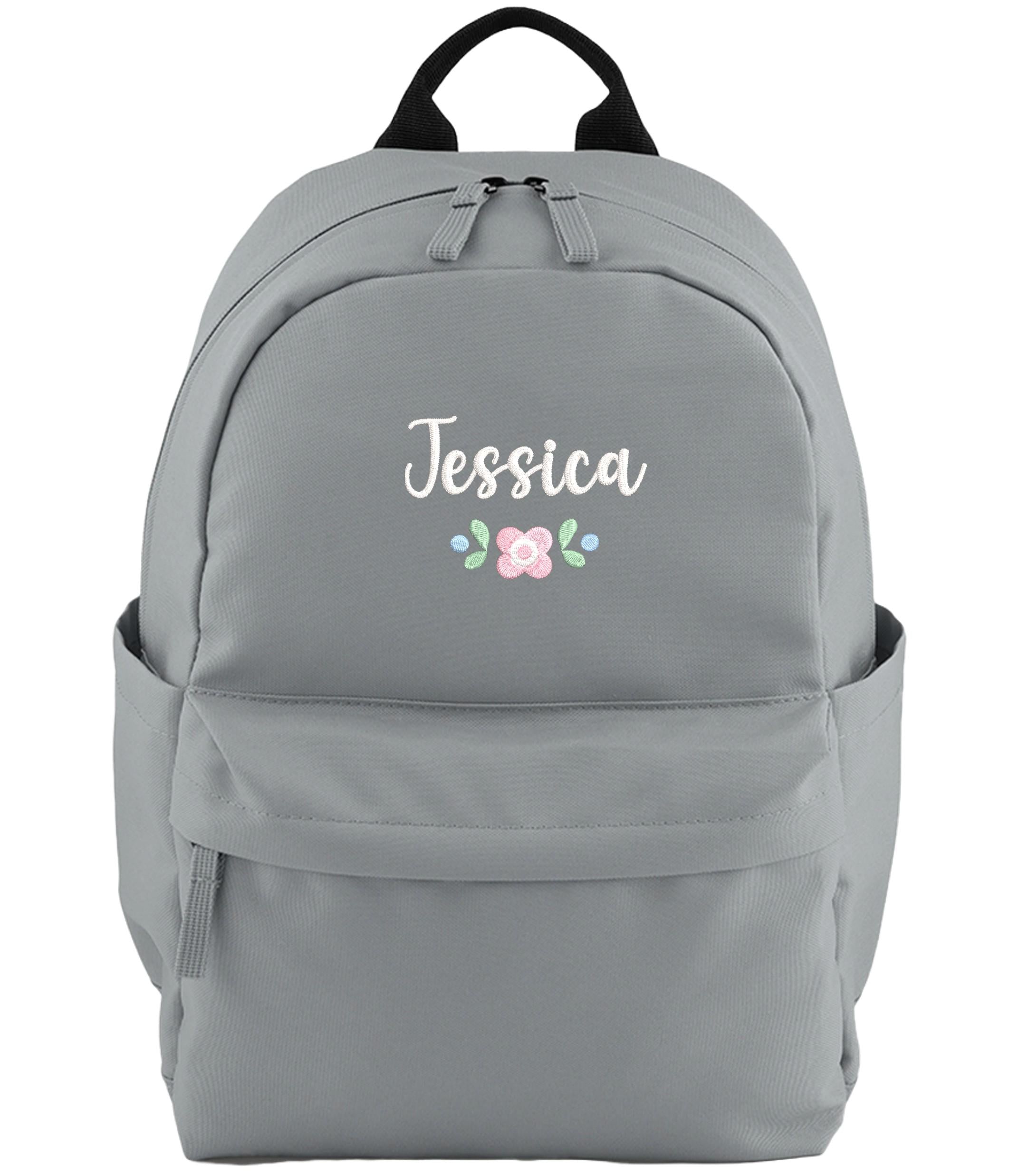 Embroidered Girls Personalised Pink Floral Name Small Backpack Custom Text School Rucksack Nursery Bag