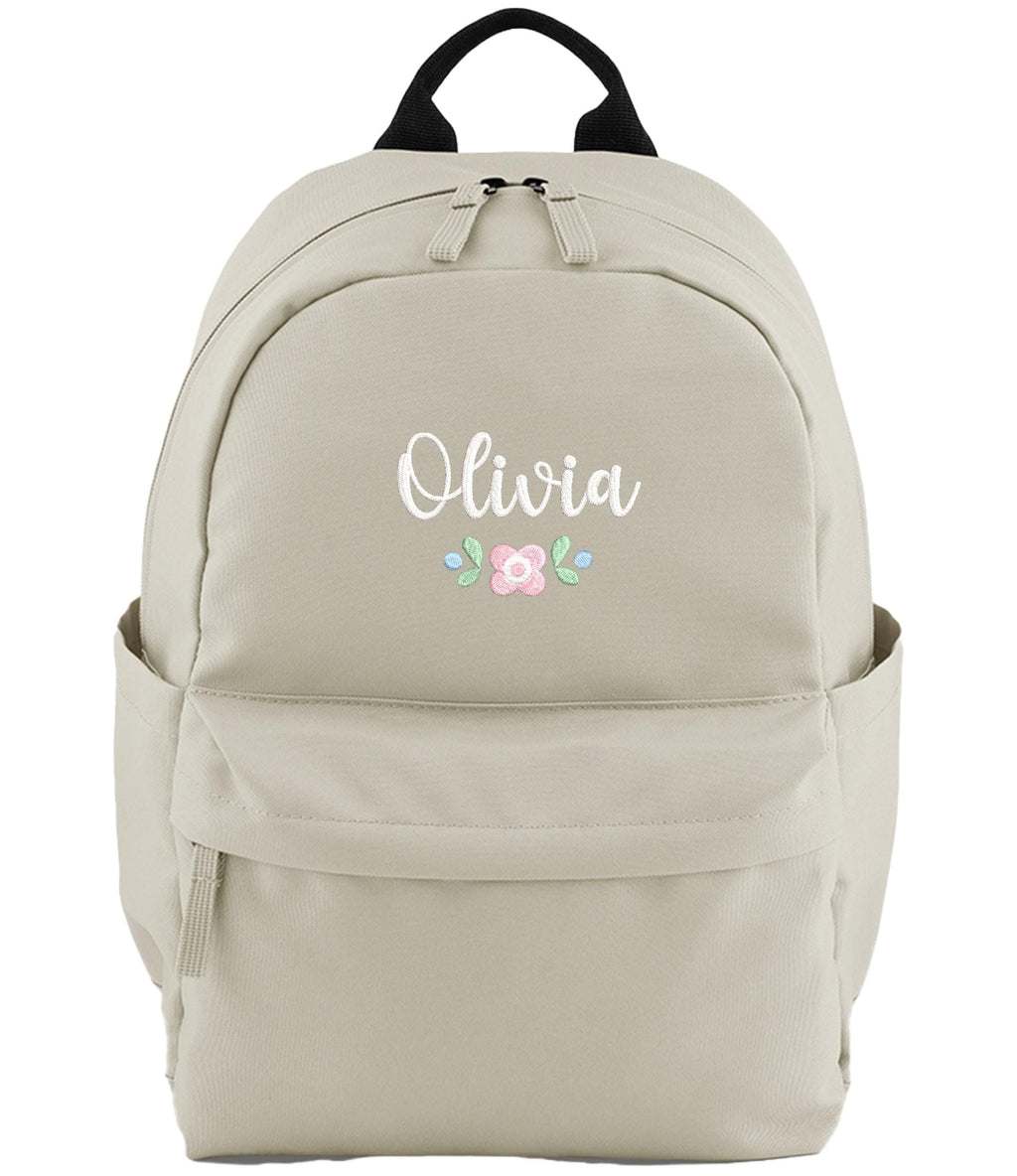 Embroidered Girls Personalised Pink Floral Name Small Backpack Custom Text School Rucksack Nursery Bag